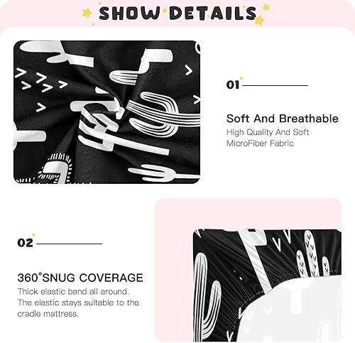 Miniatura 4 de Sábanas para cuna de cactus en blanco y negro, sábanas ajustables elásticas para cuna para niños y niñas, sábana unisex acogedora para cuna de bebé,