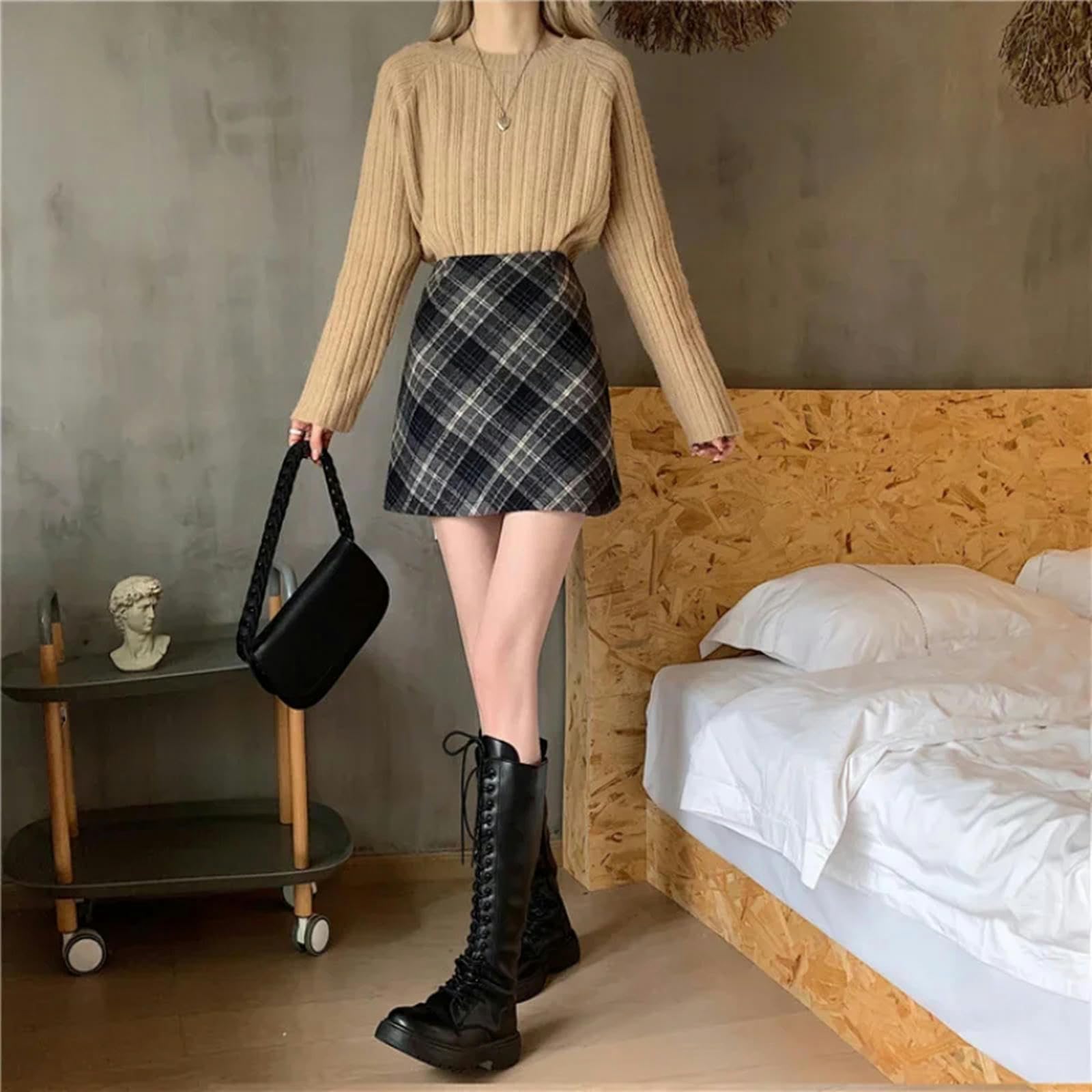 Spódnice damskie z wysokim stanem retro w kratę elegancka linia A na co dzień damska jesienna spódnica na wszystkie mecze