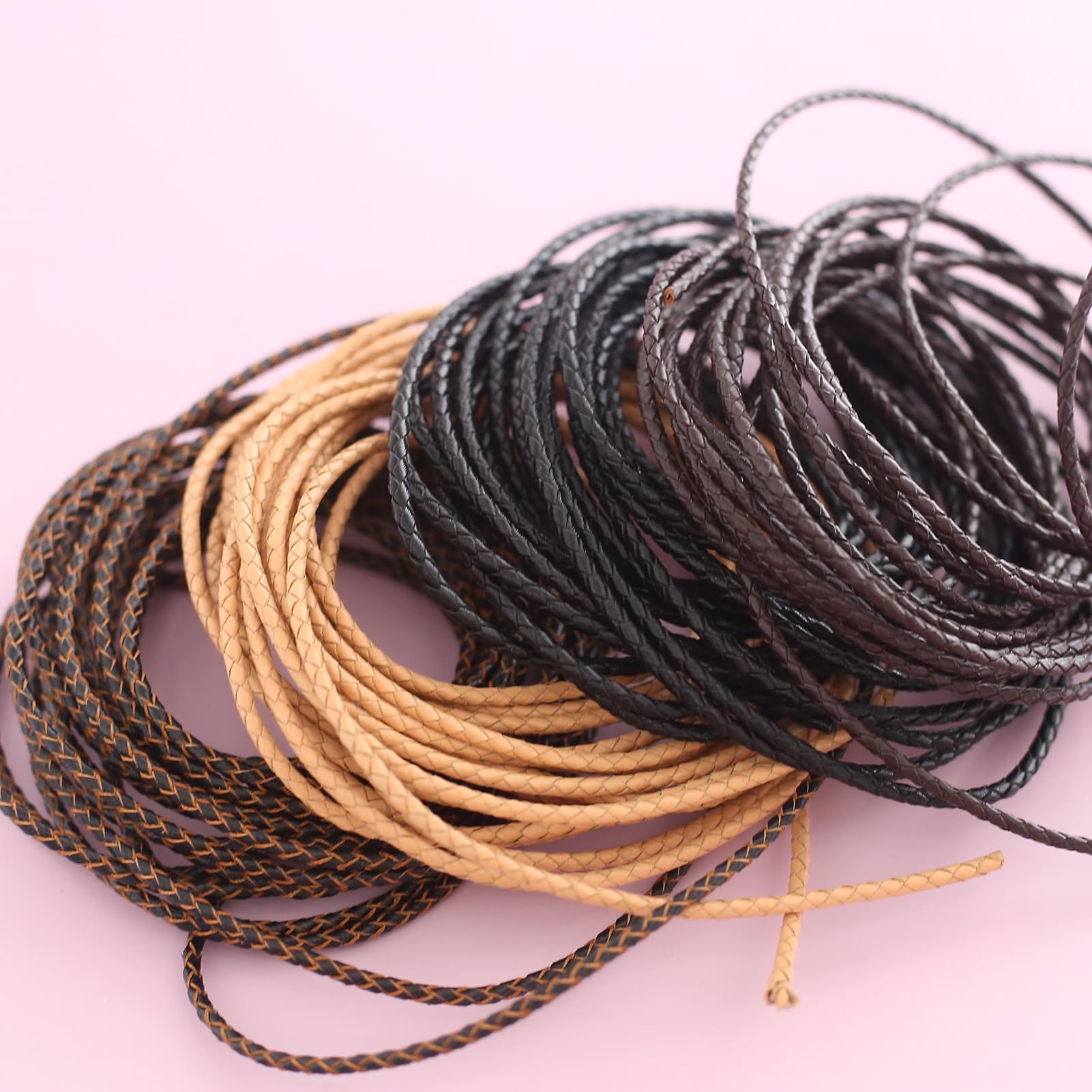 YIEUR Cordon en cuir tressé - 5 m - Chaîne en cuir marron - Rond de 3 mm - Pour bricolage et artisanat (marron