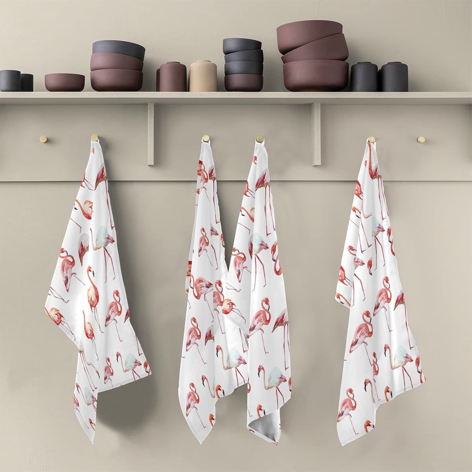 Lot De 4 Torchons Moon – 100% Coton 50x70 Cm – Motif Flamant Rose – Finition Qualité Certifiée Oeko-Tex