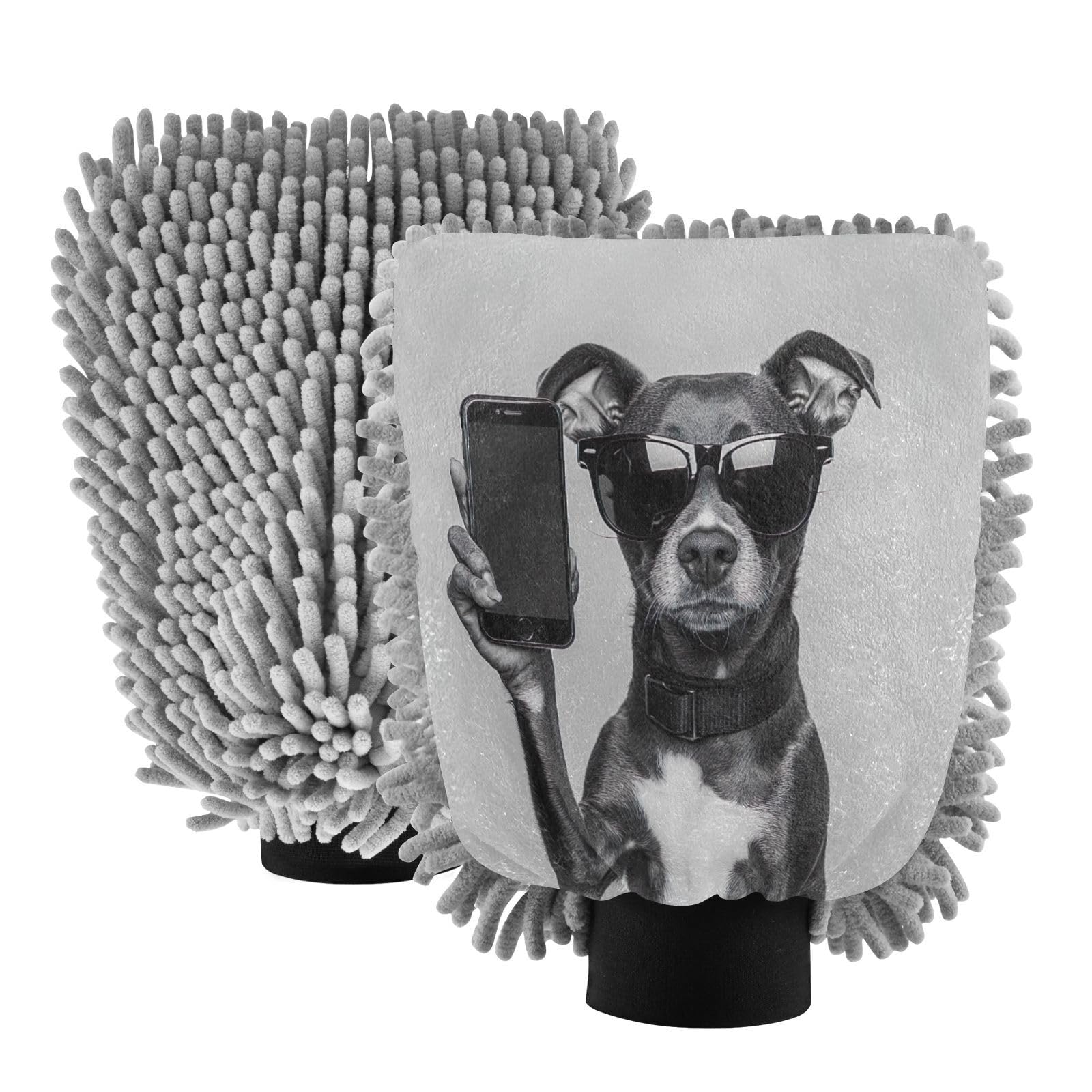 STAYTOP Cool Dog Car Wash Mitt Microfiber, 2Pcs Scratch Free Lint-Free, Premium Chenille Microfiber Mitt Car Wash Brush-L