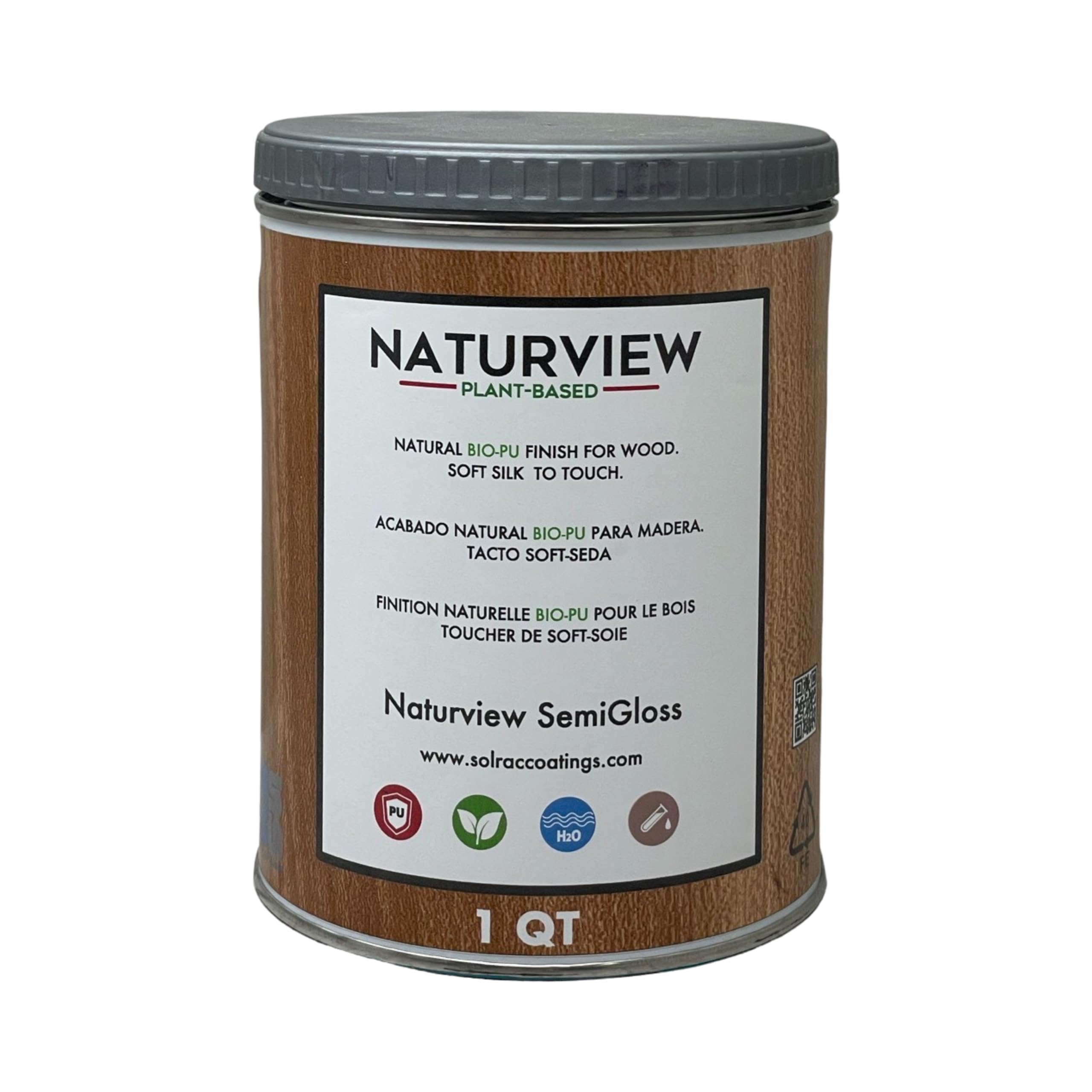 A12W103 NATURVIEW SEMI-Gloss - Water Based BIO-Polyurethane Clear Varnish for Wood. Interior- 1 USQT …