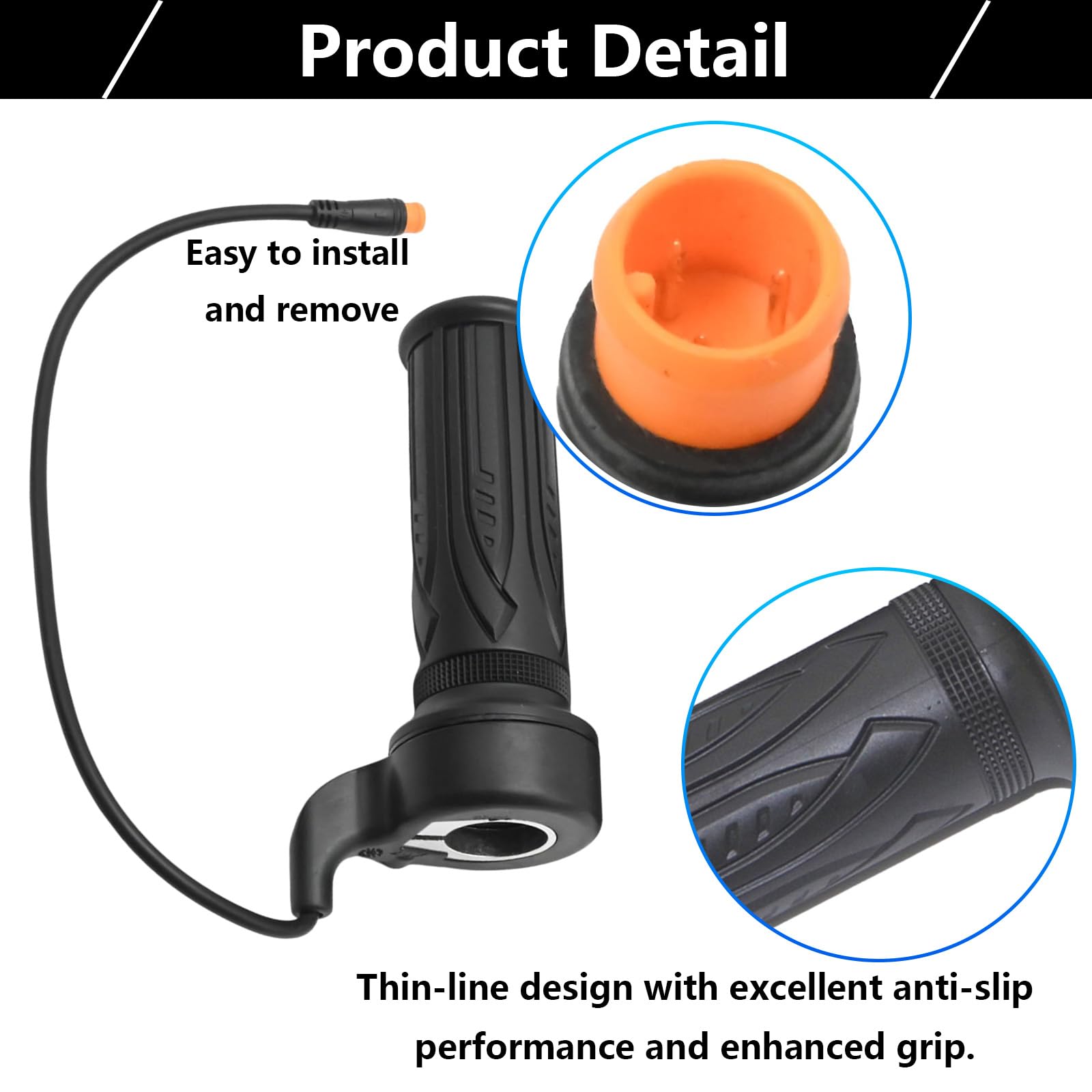 Electric Bike Throttle Ebike Throttle with 3 Pin Waterproof Connector Universal Ebike Accessories Handle for 22.2mm Handlebars for Electric Bicycle Scooter Motorbike - 3