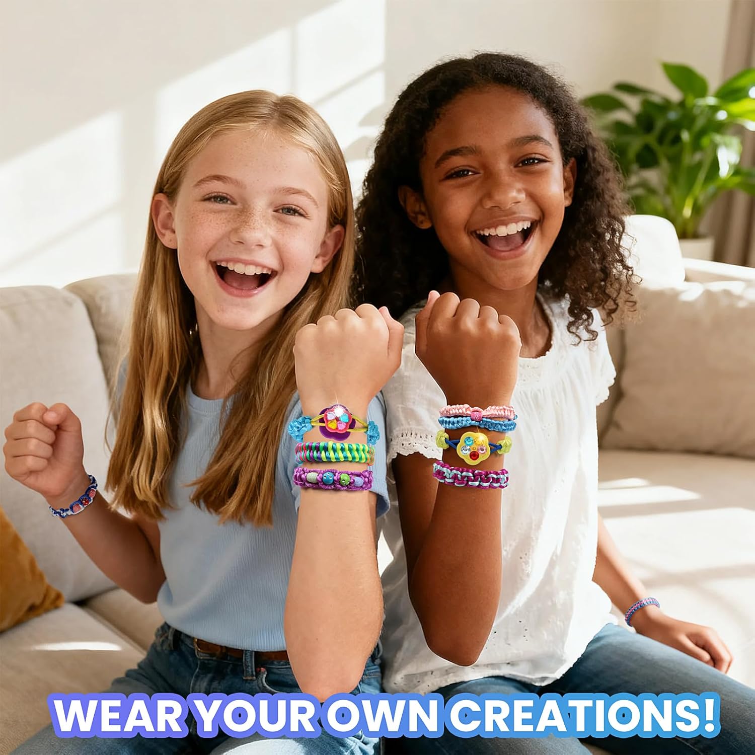 DDAI Friendship Bracelet Making Kits Crafts - Arts & Crafts for Kids Ages 8–12 - Birthday Gifts for 7 9 10 11 12 Years Old Girls Toys, String Bracelet Maker Loom Box for Kids, DIY Gem Stickers