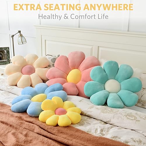 Miniatura 10 de Sioloc - Almohada en forma de flor, cojín de suelo, cojín de asiento, bonita decoración de habitación y almohada de felpa para dormitorio, sofá y