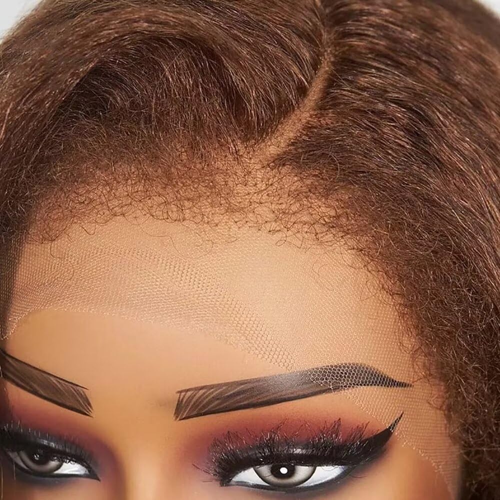 Brown Kinky Straight Glueless Wig 13X4 HD Transparent Lace Front Wig Human Hair Wigs with Bye Bye Knots 150 Density Kinky Straight Brazilian Human Hair Wig Pre Plucked with Natural Kinky Edges