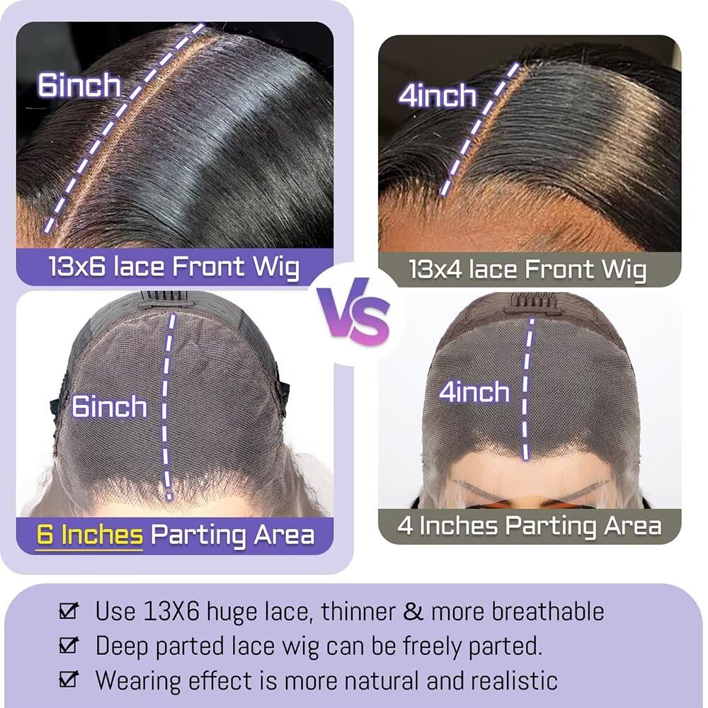 34 Inch 13x6 Full Lace Front Wigs Human Hair 180 Density Brazilian Body Wave 13x6 HD Transparent Lace Frontal Wigs Upgraded 12A Virgin Human Hair Glueless Wigs For Women - Image 3