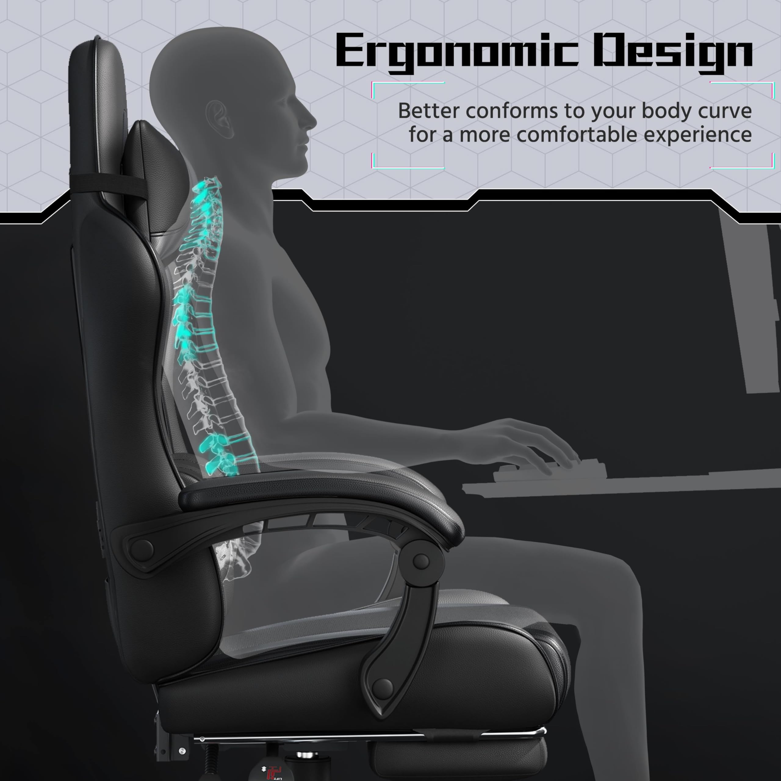 Yaheetech Gaming Stuhl Ergonomischer Gaming Sessel mit Massagefunktion Computerstuhl mit Fußstütze Bürostuhl 90-135° Rückenlehne verstellbar Gamer Stuhl für für Homeoffice und Gaming Schwarz