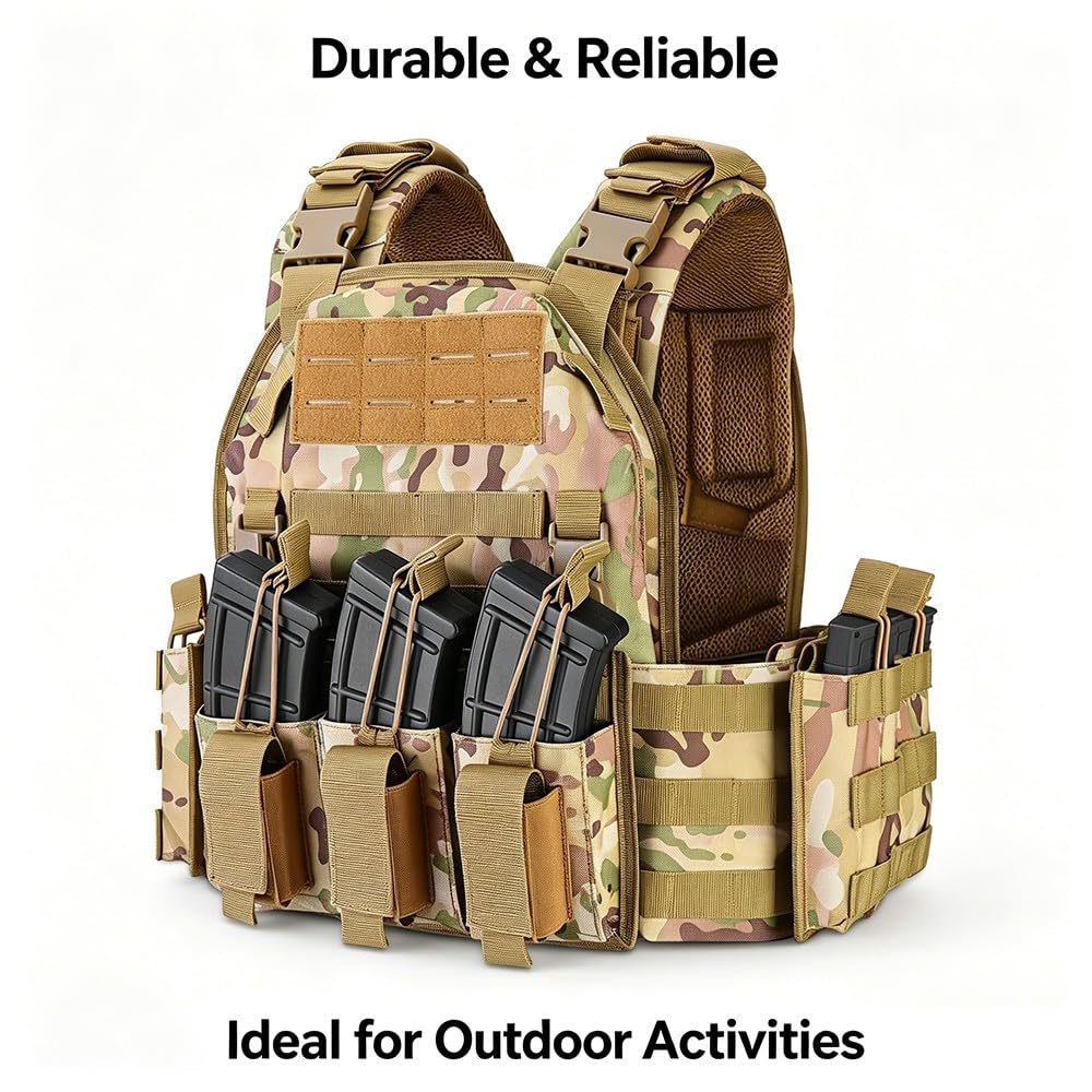 Chaleco Táctico Airsoft,Ajustable con Sistema MOLLE y Liberación Rápida, Chaleco Ligero y Transpirable con Bolsillos Modulares para Paintball Senderismo Caza Camping Outdoor