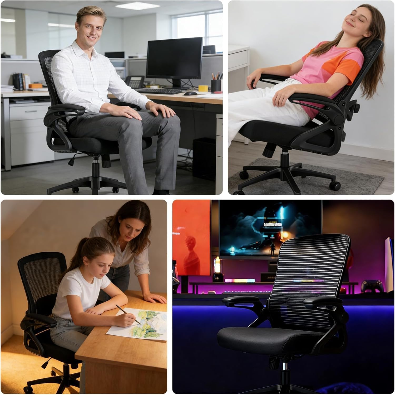 Sedia da Ufficio Ergonomica, Sedia Smart Working con Supporto Lombare Regolabile 4D, Sedia Ufficio in Rete Traspirante con Braccioli Regolabili, Schienale Reclinabile 125°, Ruote Silenziose (Nero)
