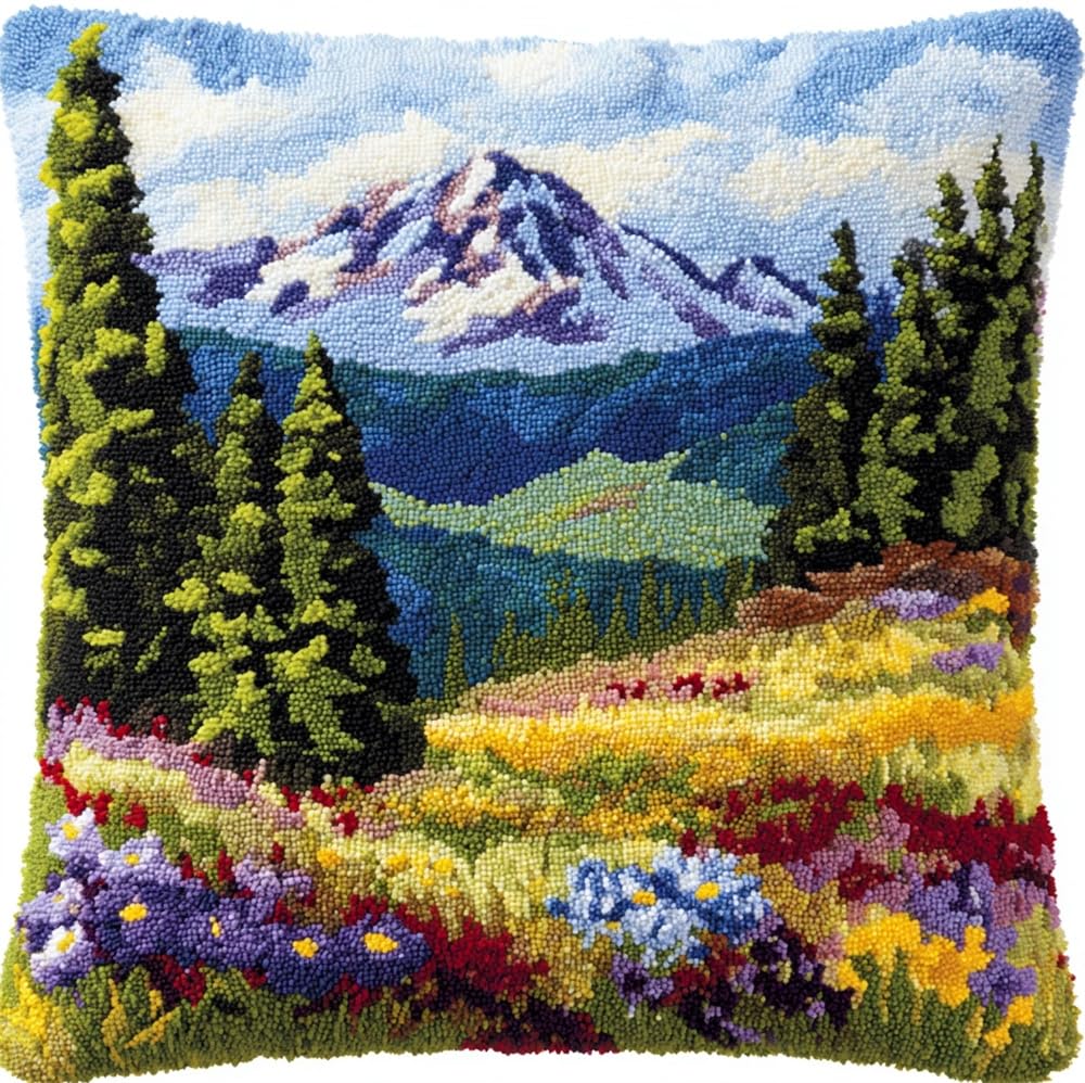 FWRTYCB Latch Hook Kits for Adults Beginners Mountain Flowers Pillow Sofa