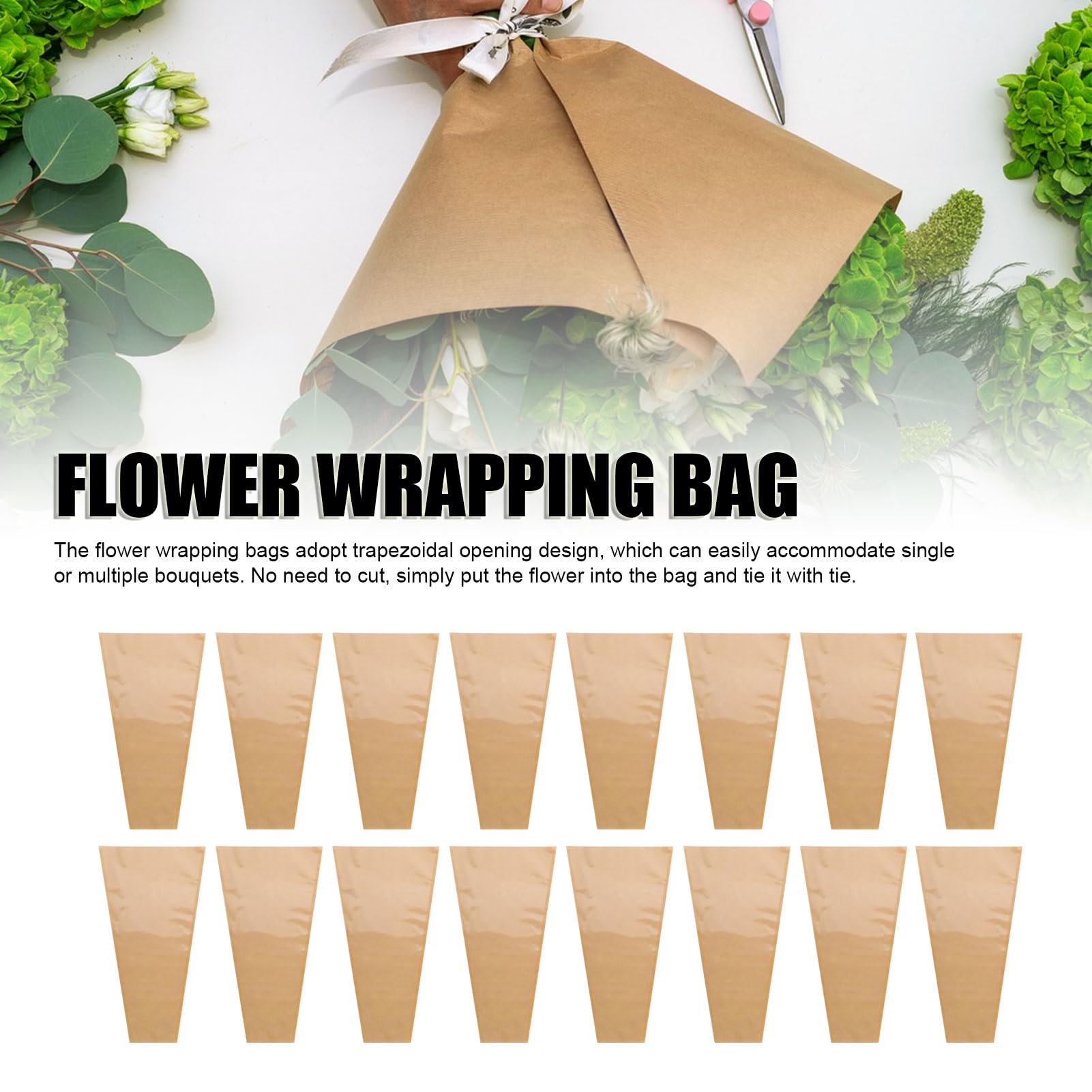 100 Pezzi Manicotti per Avvolgere Fiori in Kraft Marrone, Borsa Floreale con Apertura Trapezoidale in Fogli Kraft Spessi con Rilegatura Abbinata per Negozio di Fiorista (Carta)