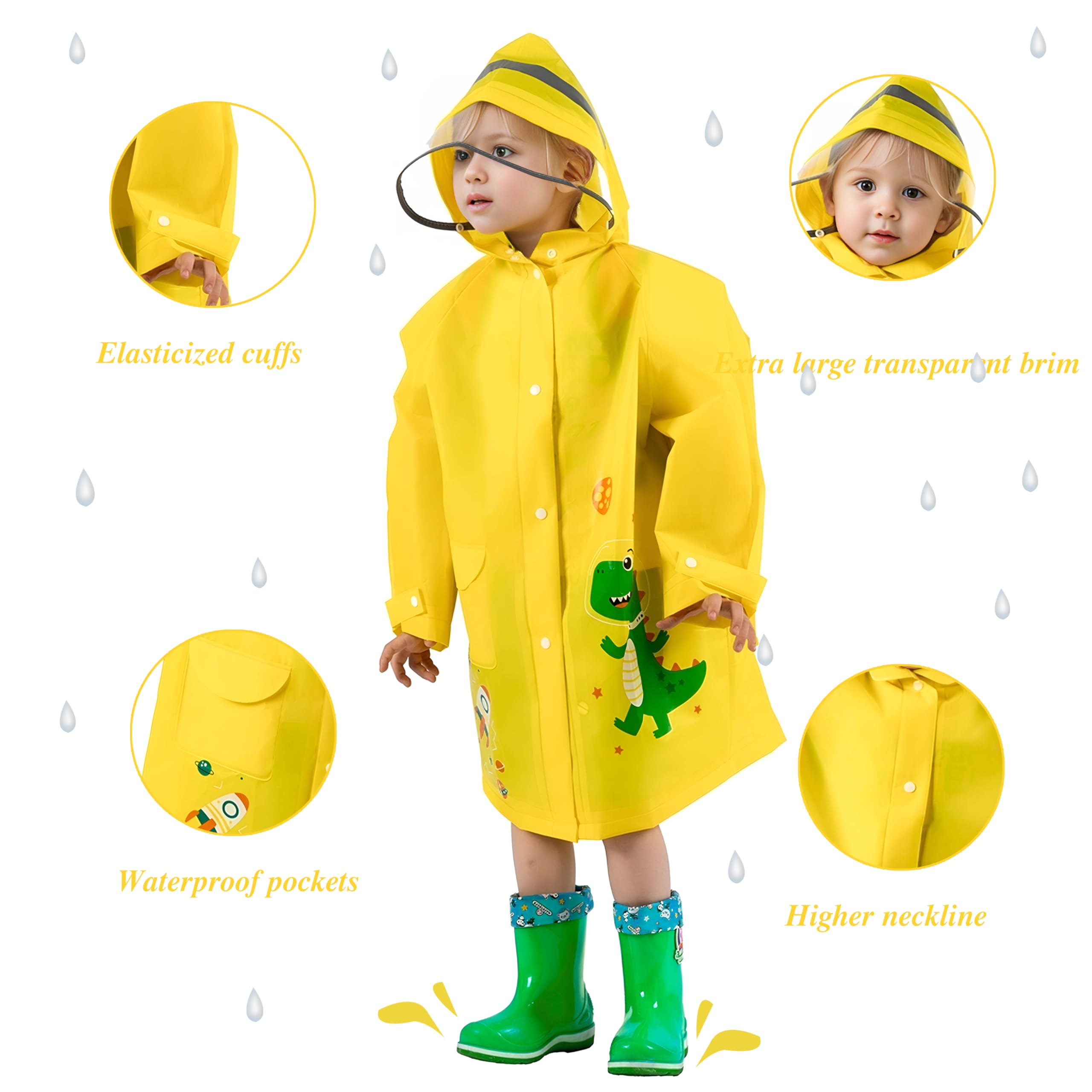 Chubasquero Ligero Niños Niñas, Impermeable EVA Poncho de Lluvia Reutilizable con Funda para Mochila de Dibujos Animados, Deportivo, Unisex, 1-12 Años, S M L XL