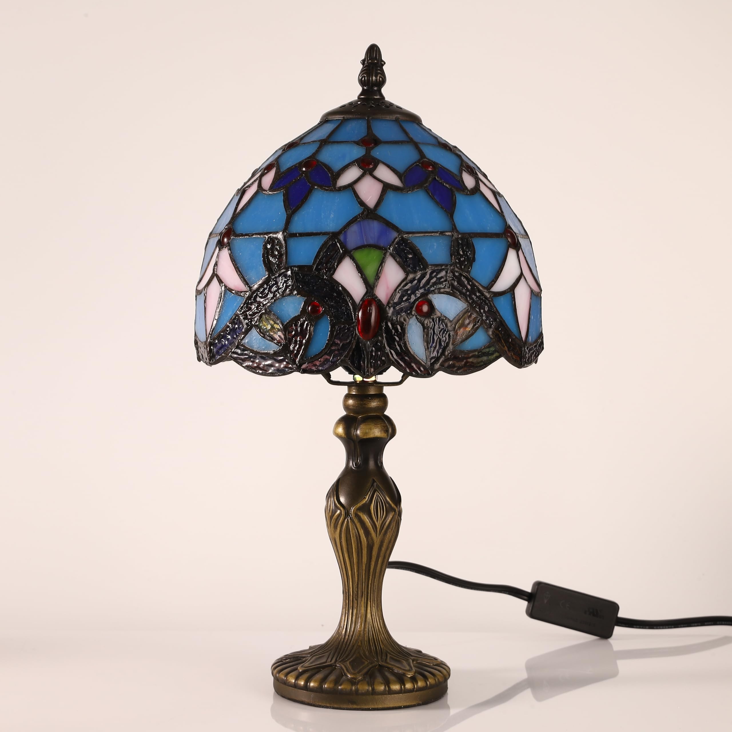 Lampada Tiffany da Tavolo con Paralume in Vetro Colorato per Soggiorno, Camera da Letto, Studio e Tavolino da Caffè