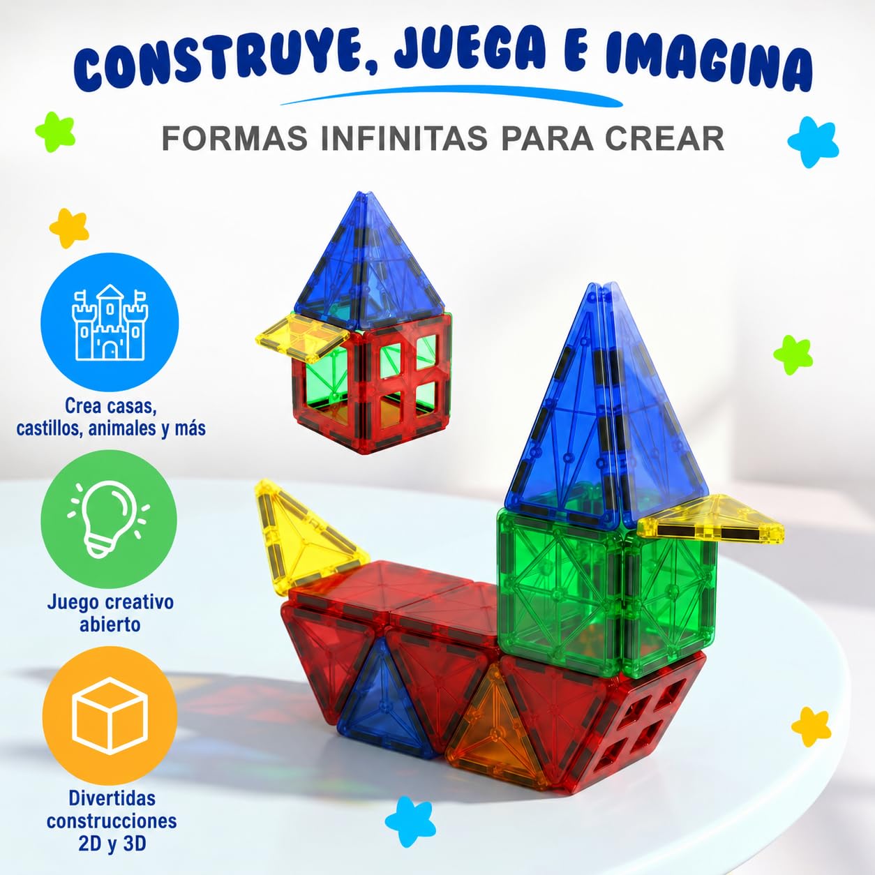 Bloques De Construcción Magnéticos – Juguete Educativo Stem con Tuiles Magnéticas para Niños, Aprendizaje Creativo Montessori Sensorial para Niños Y Niñas Desde 3 Años – 47 Piezas