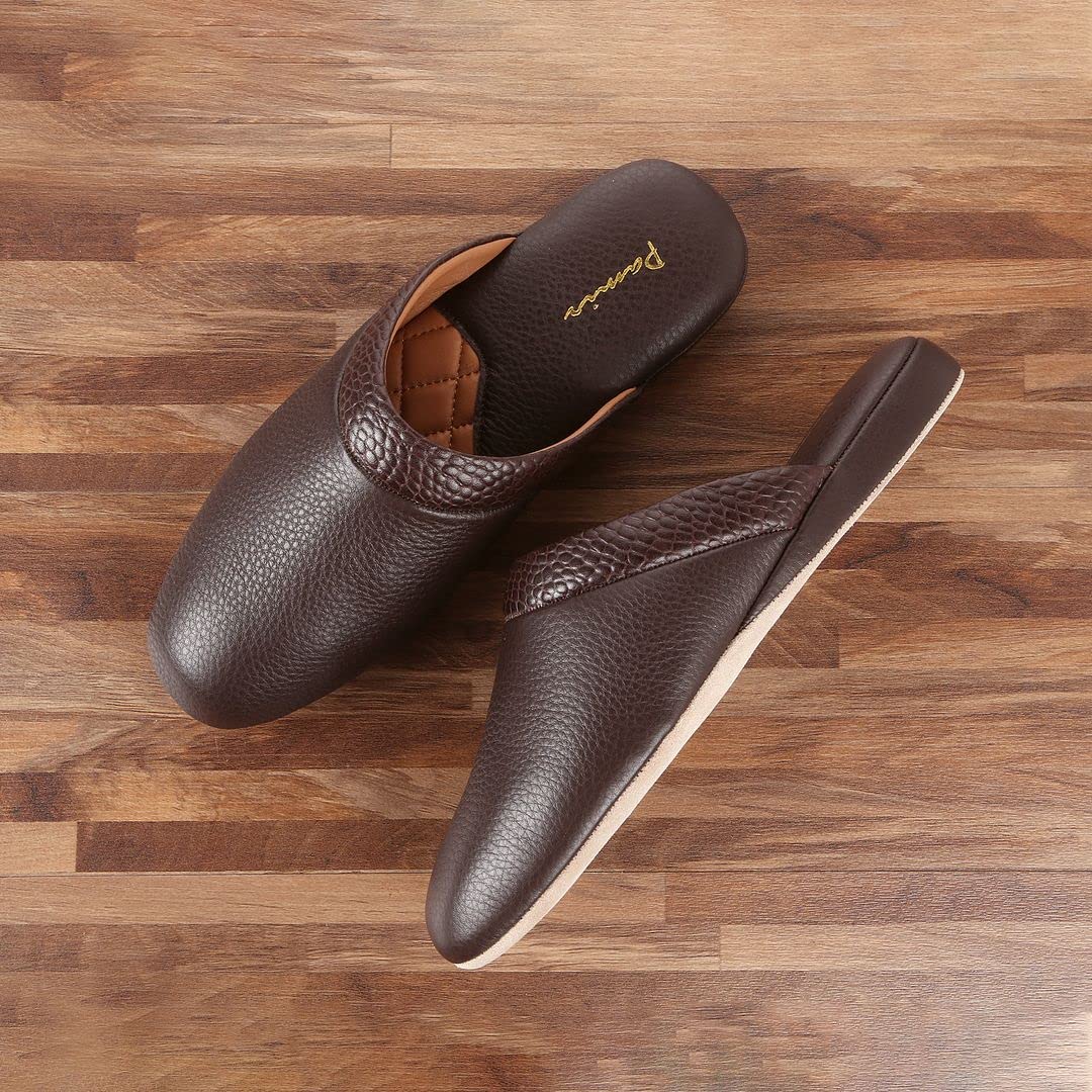 PAMIR Pantofole da uomo in pelle testurizzata con memory foam