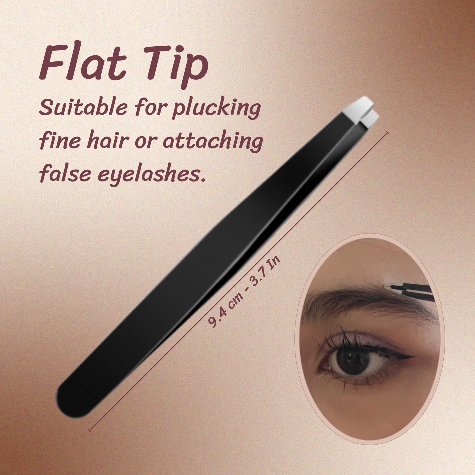 Pinzas de cejas para mujer: pinzas puntiagudas, pinzas inclinadas y pinzas astilladas. Pinzas de precisión para cabello facial de mujer. Juego de 4 pinzas para cejas. (pinzas negras)