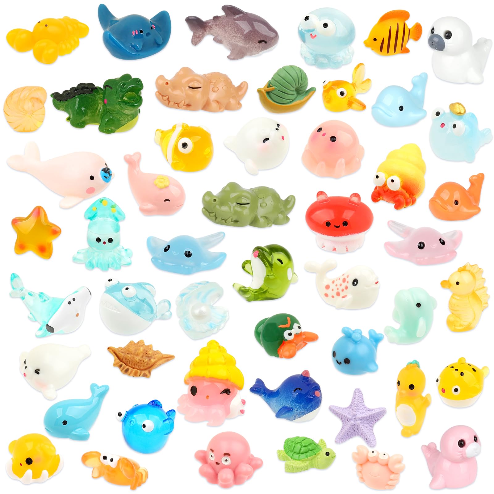 TaoQ C 50 PCS Mini Sea Animals Figurines Tiny Resin Ocean Animals Mini Plastic Ocean Animal for DIY Miniature Scenes Dollhouse Birthday Party Decoration, Fish Tank Aquarium
