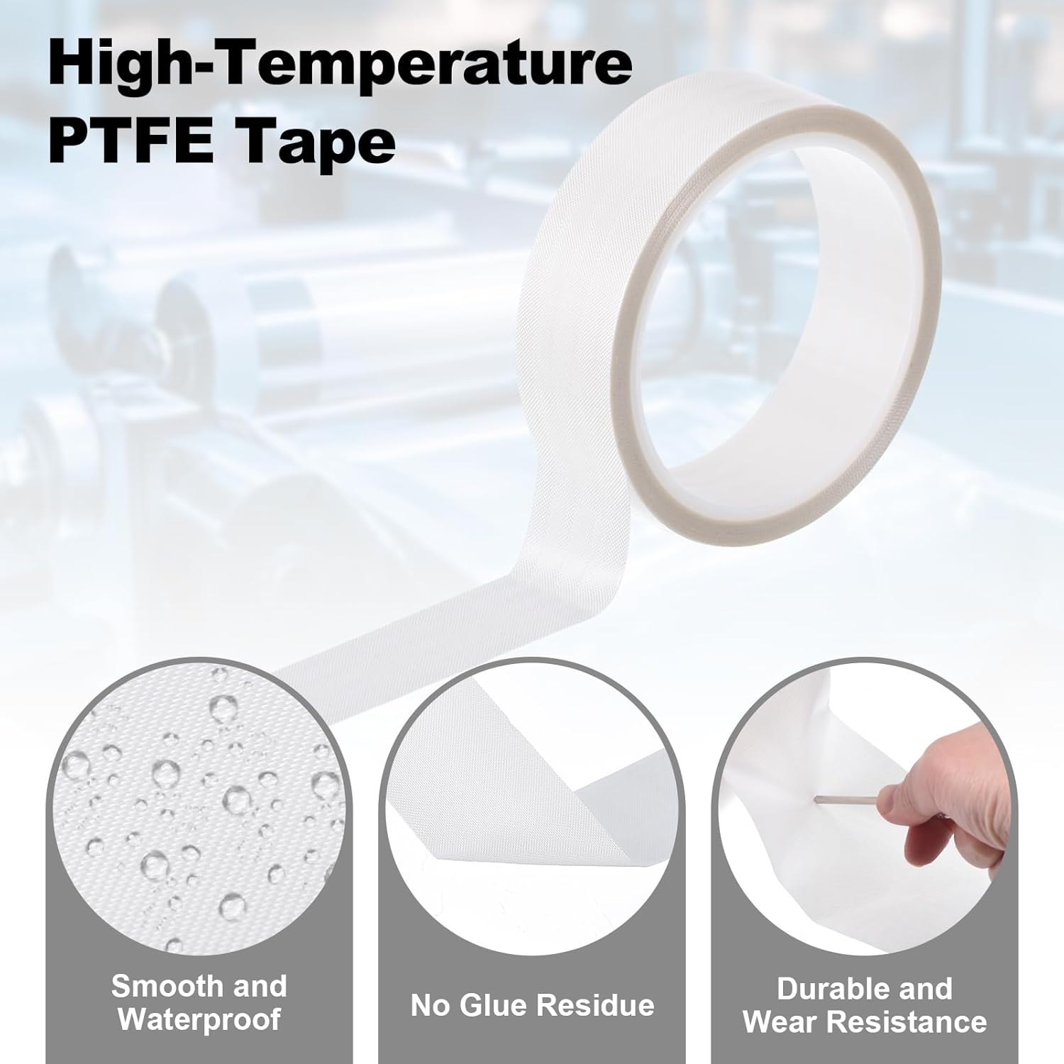 Heat Resistant Tape, 1 Inch x 33 Feet High Temperature Tape PTFE Adhesive High Heat Tape Waterproof for Vacuum Sealer Machine Insulation Protection, White, 0.13mm Thick
