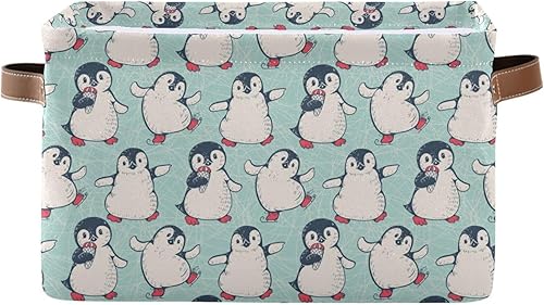 Cestas de almacenamiento de pingüinos de patinaje para organizar, cesta de almacenamiento resistente con asas, cesta decorativa para estantes,