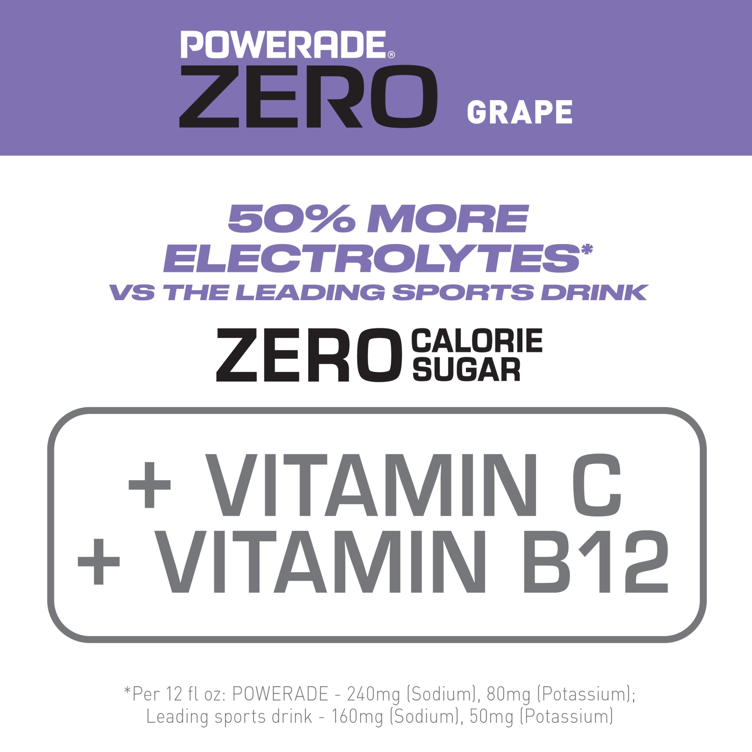 POWERADE Electrolyte Enhanced Zero Sugar Grape Sports Drink, 20 Ounce (Pack of 8)