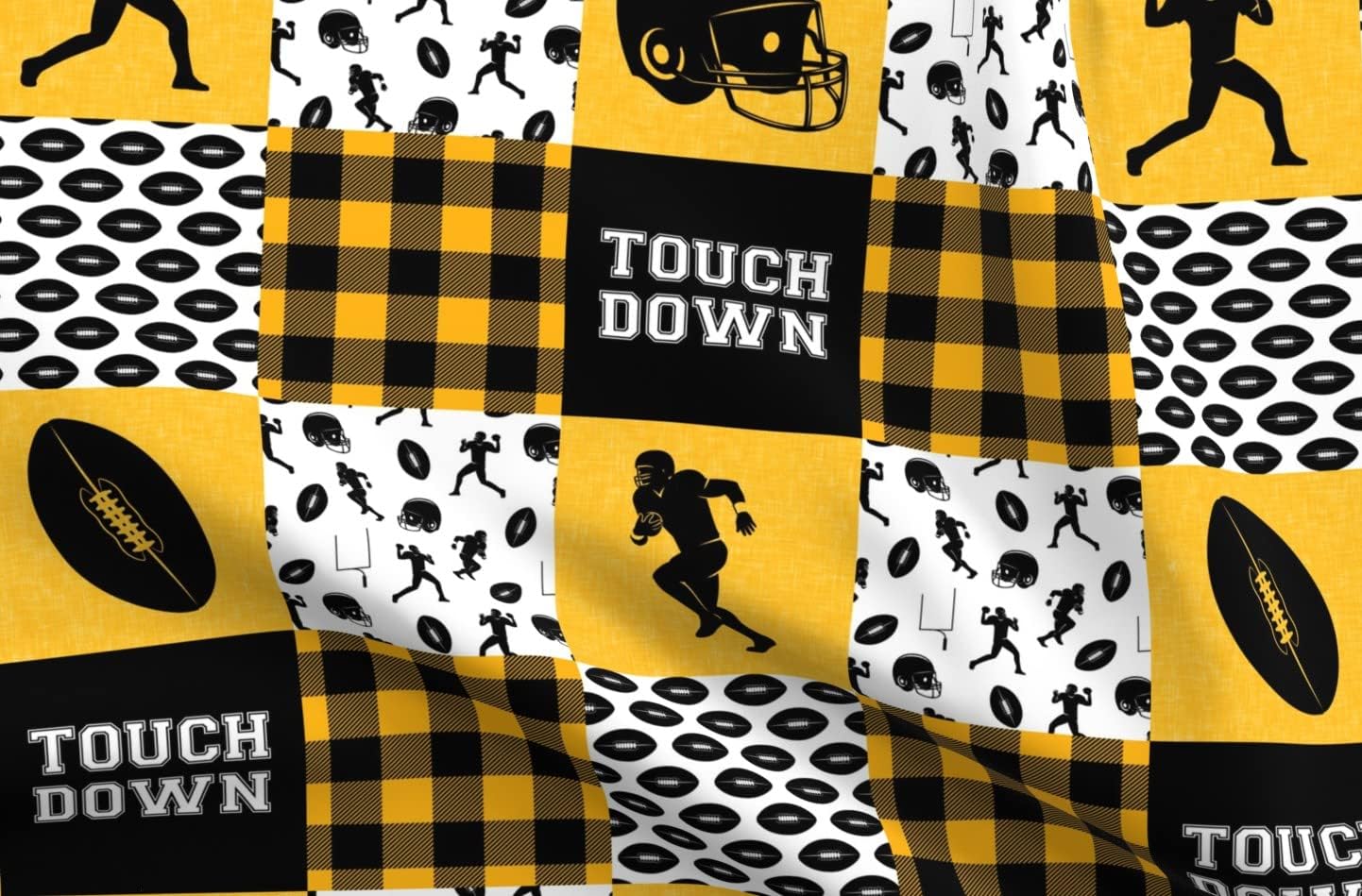 Spoonflower Fabric - Football Wholecloth Black Gold Ball Plaid Little Arrow Trendy Boy Printed on Upholstery Velvet Fabric Fat Quarter - Upholstery Home Decor Bottomweight Apparel