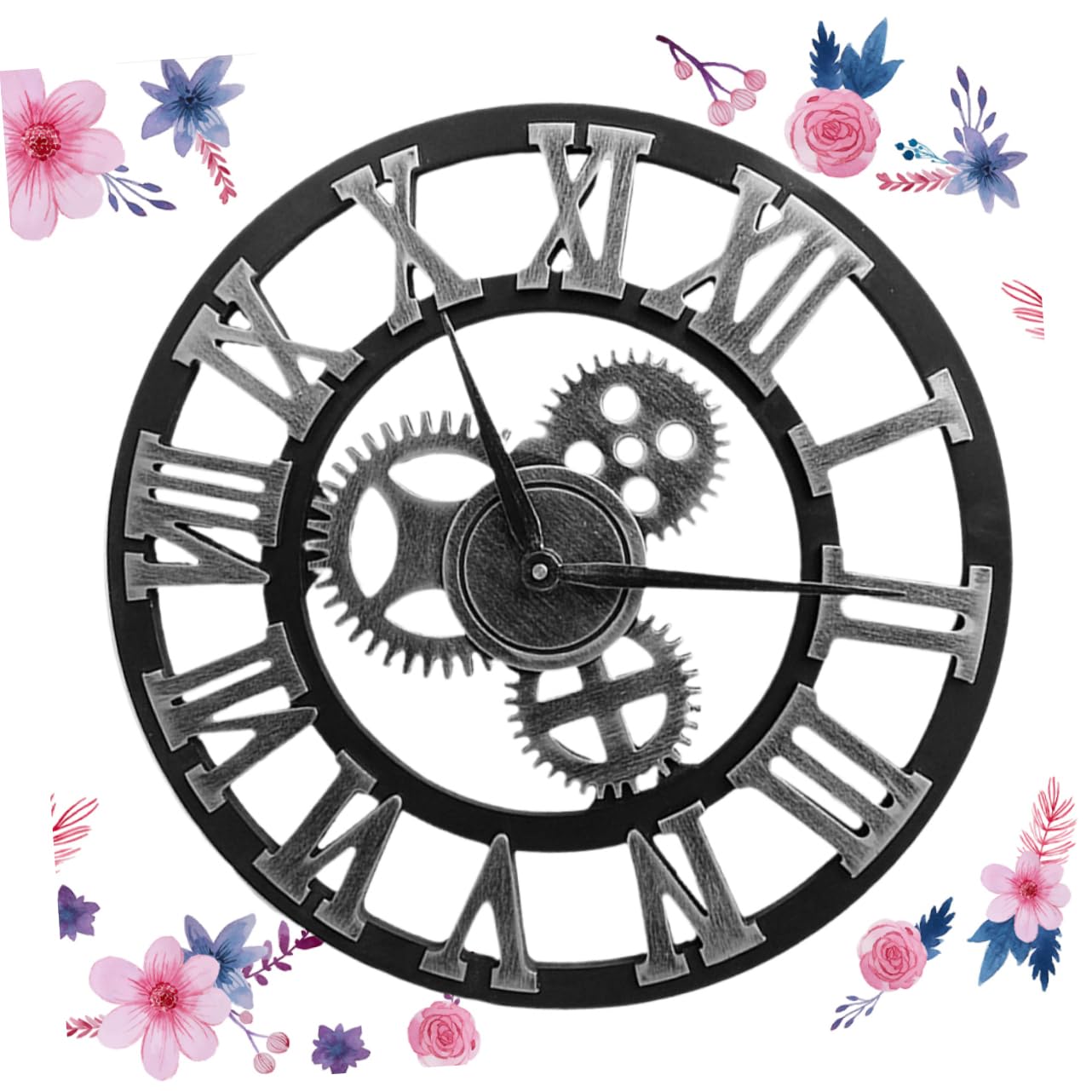 Cabilock Reloj de Pared Industrial Creativo de Metal y Madera Plata | Fácil de Instalar y Retirar, para Dormitorio y Salón, Estilo Moderno y Decorativo