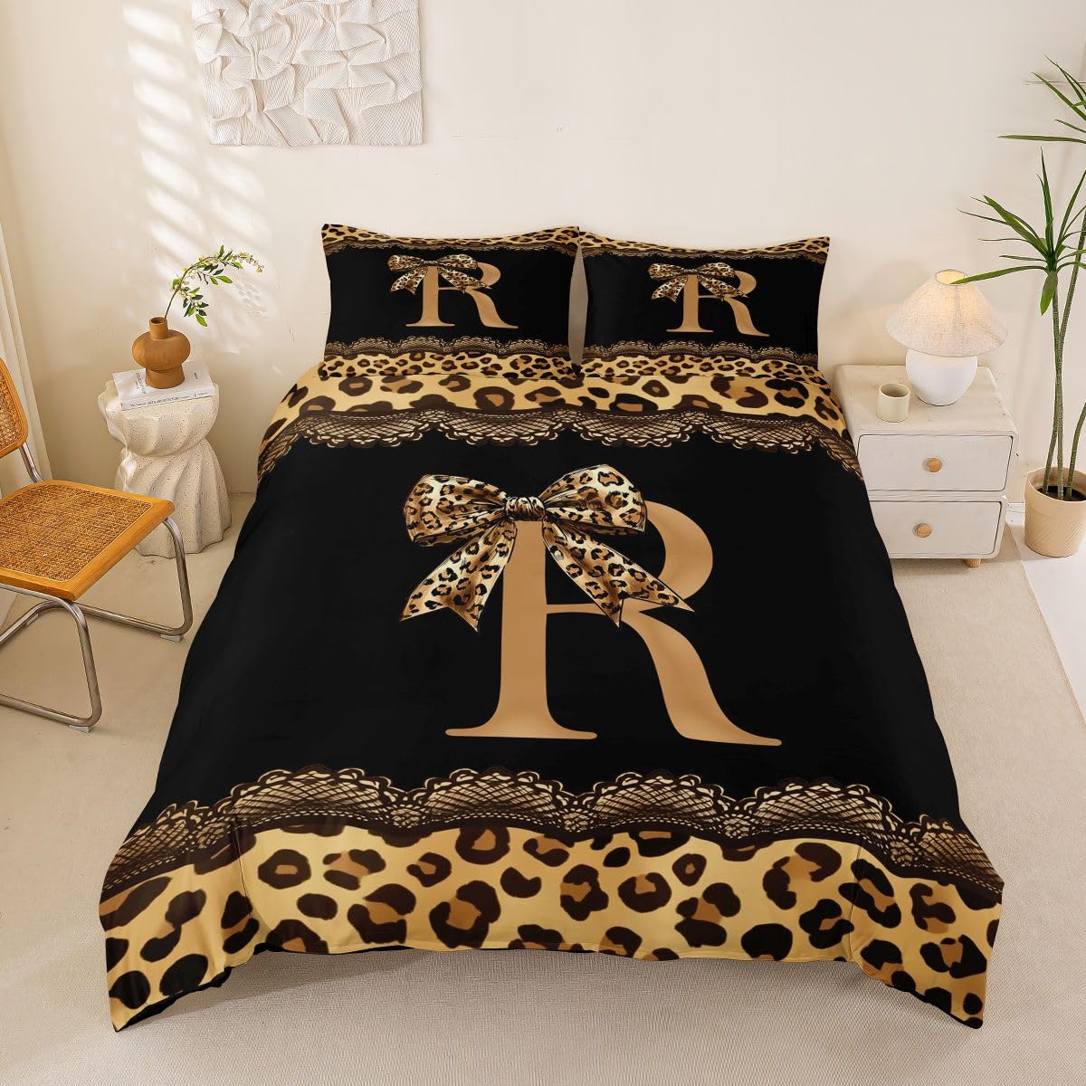 Housse de Couette Léopard Finis les Draps Froissés Parure de Lit Microfibre 200x200 Facile à Laver