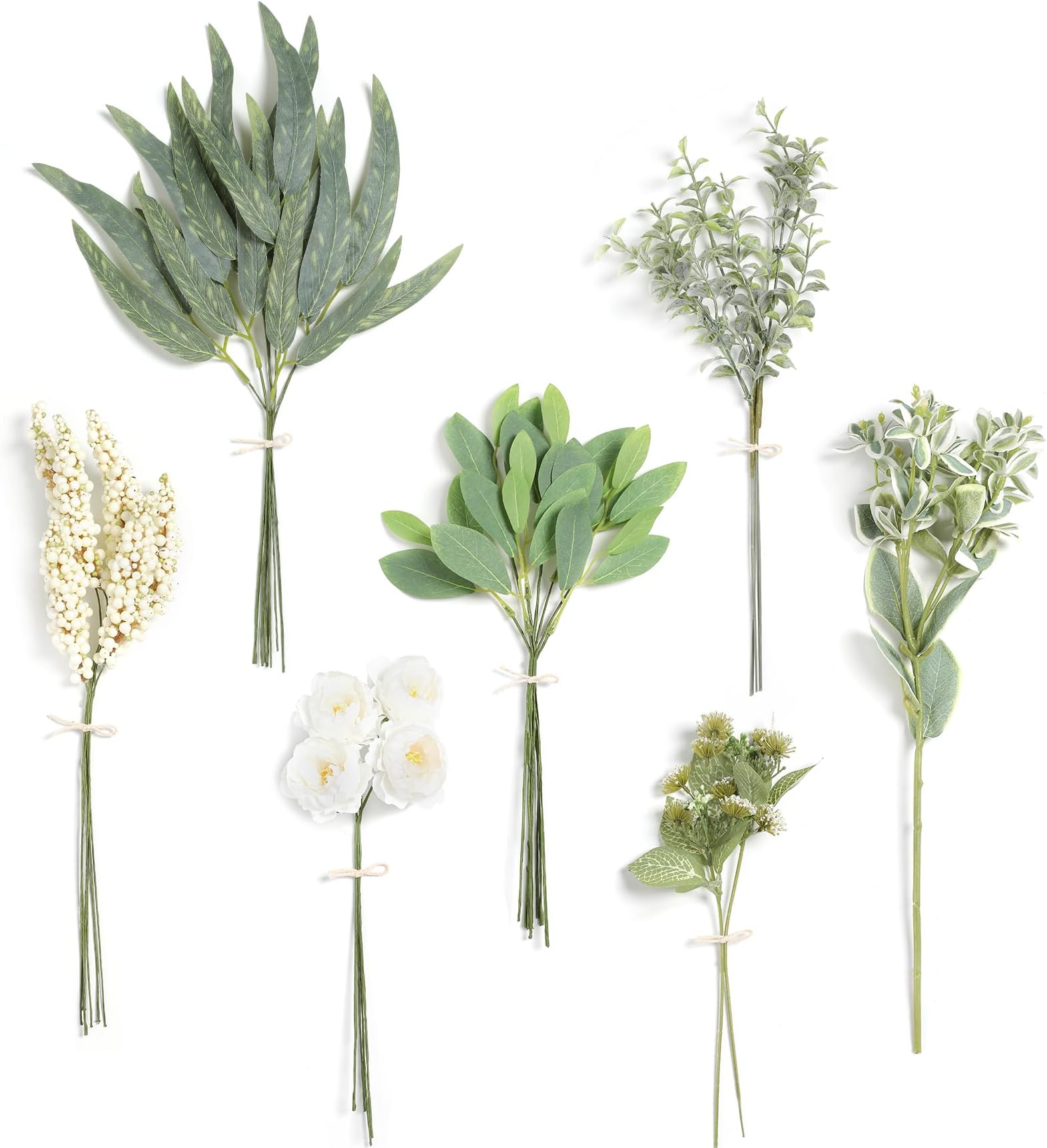 Serra Flora Artificial Greenery Stems Filler Combo Box Set,31pcs with 7 Kinds of Faux Foliage Picks for DIY Bridal Bouquets Wedding Flowers Arrangement Party Table Centerpieces