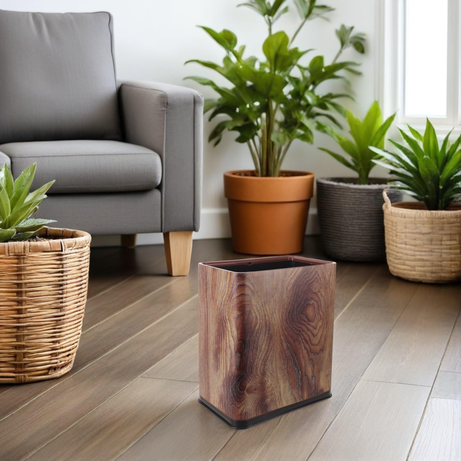 Toddmomy Cubo de Basura Delgado Diseño Vintage y Textura de Madera, Plástico Resistente, Forma Estrecha Adecuado para Baño y Hogar, Ahorro de Espacio y Durabilidad