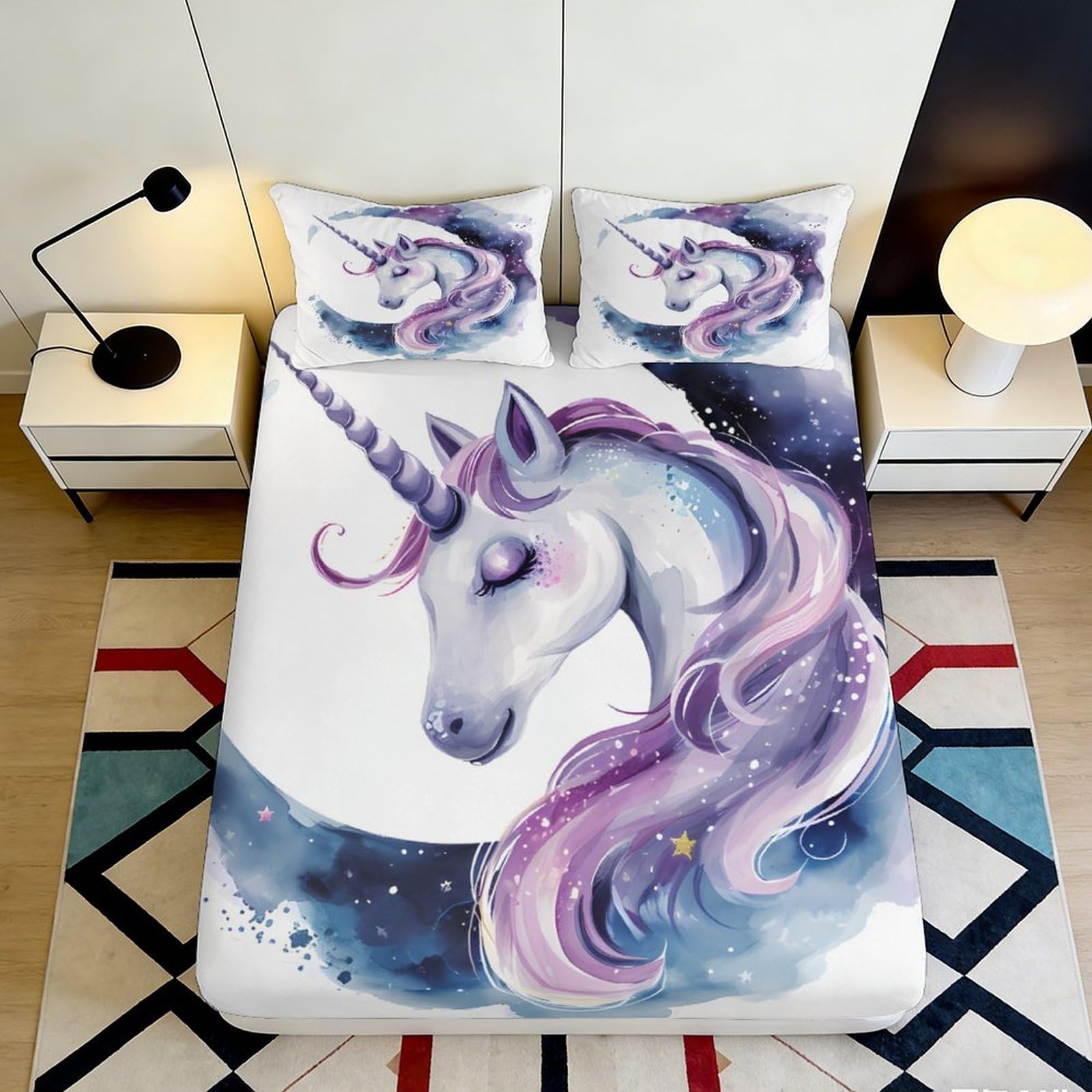 Jqzkxnhpbr Style-8 3D Printed Purple Unicorn Fitted Sheet Microfiber Soft Bed Cover Fantasy Dream Mattress Decor For Bedroom Dorm Use 90X200x25cm