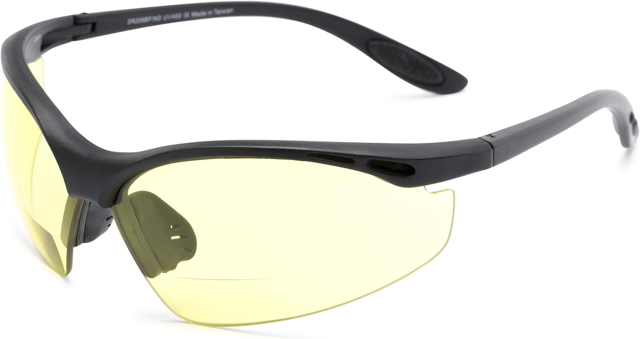 Readers.com The Clark Bifocal Safety Reader Matte Black with Yellow Yellow Safety Bifocals with ANSI Z87.1 Safety Lenses Sport & Wrap-Around Reading Glasses, Black, 5.6" wide 1.6" tall