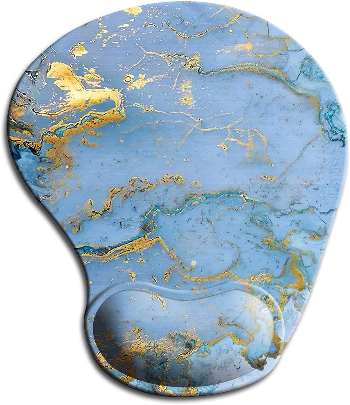 Dooke Ergonomic Mouse Pad with Wrist Support, Cute Mouse Pads with Non-Slip PU Base for Home Office Working Studying Easy Typing & Pain Relief Blue Gold Marble