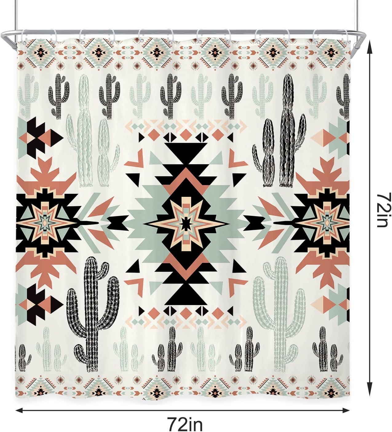 Newsely Western Aztec Cactus Shower Curtain Set with Non-Slip Rugs, Toilet Lid Cover and Bath Mat, Southwestern Tribal Geometric Ethnic Shower Curtain with 12 Hooks, Boho Curtain for Bathroom Decor