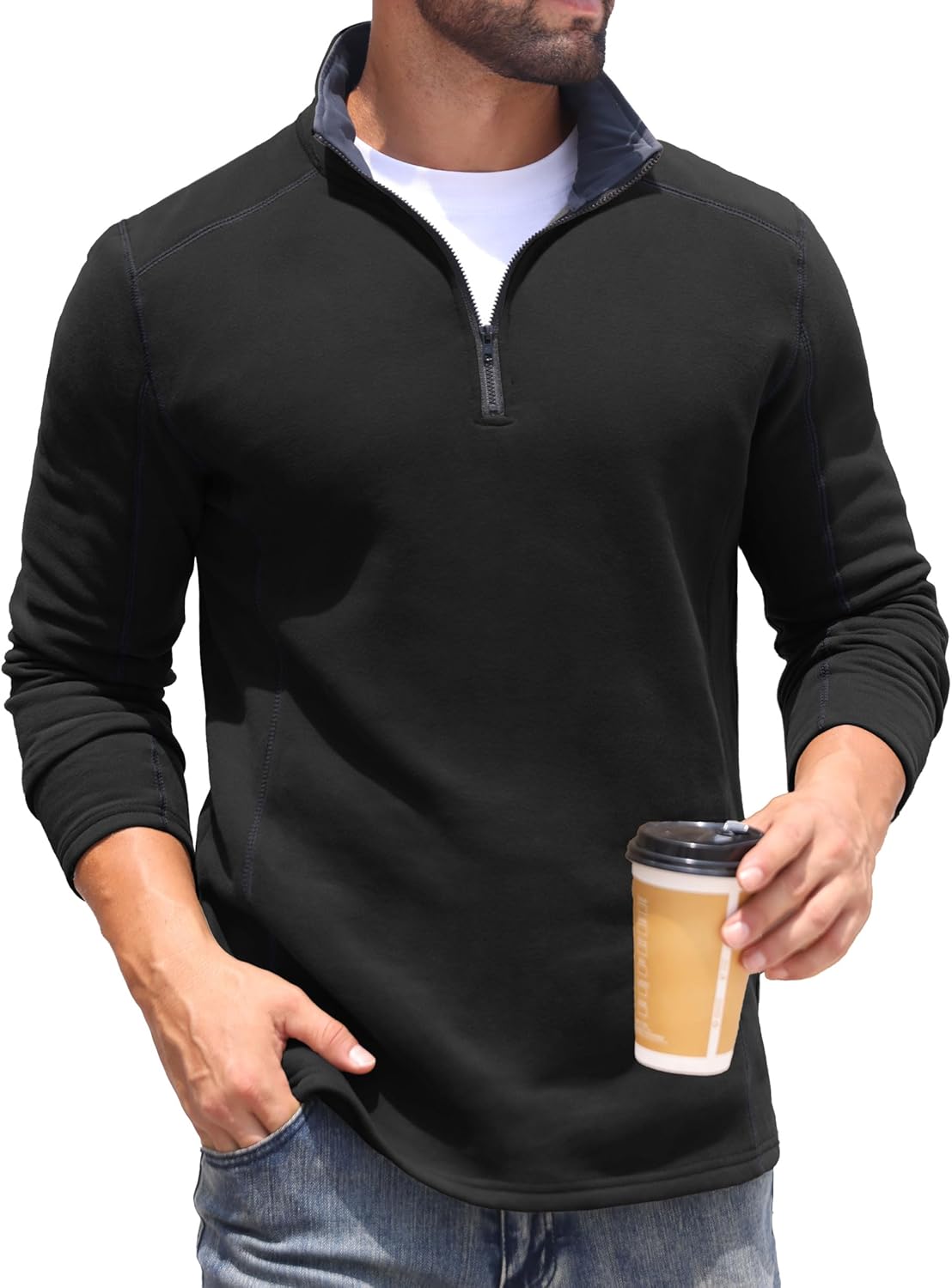 Sailwind Mens Quarter Zip Sweatshirt Fleece Long Sleeve Pullover Casual Mock Neck Polo Sweater