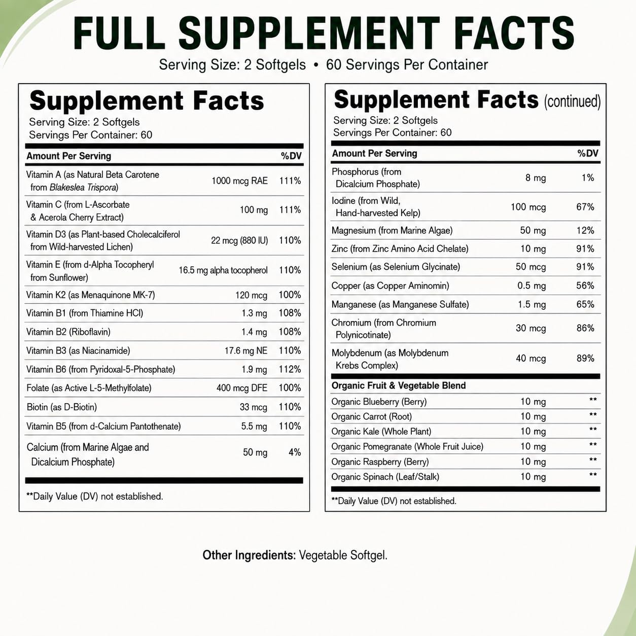 All Natural Multivitamins & Minerals Daily Men & Women 120 Veggie Softgels — Amazon image 4