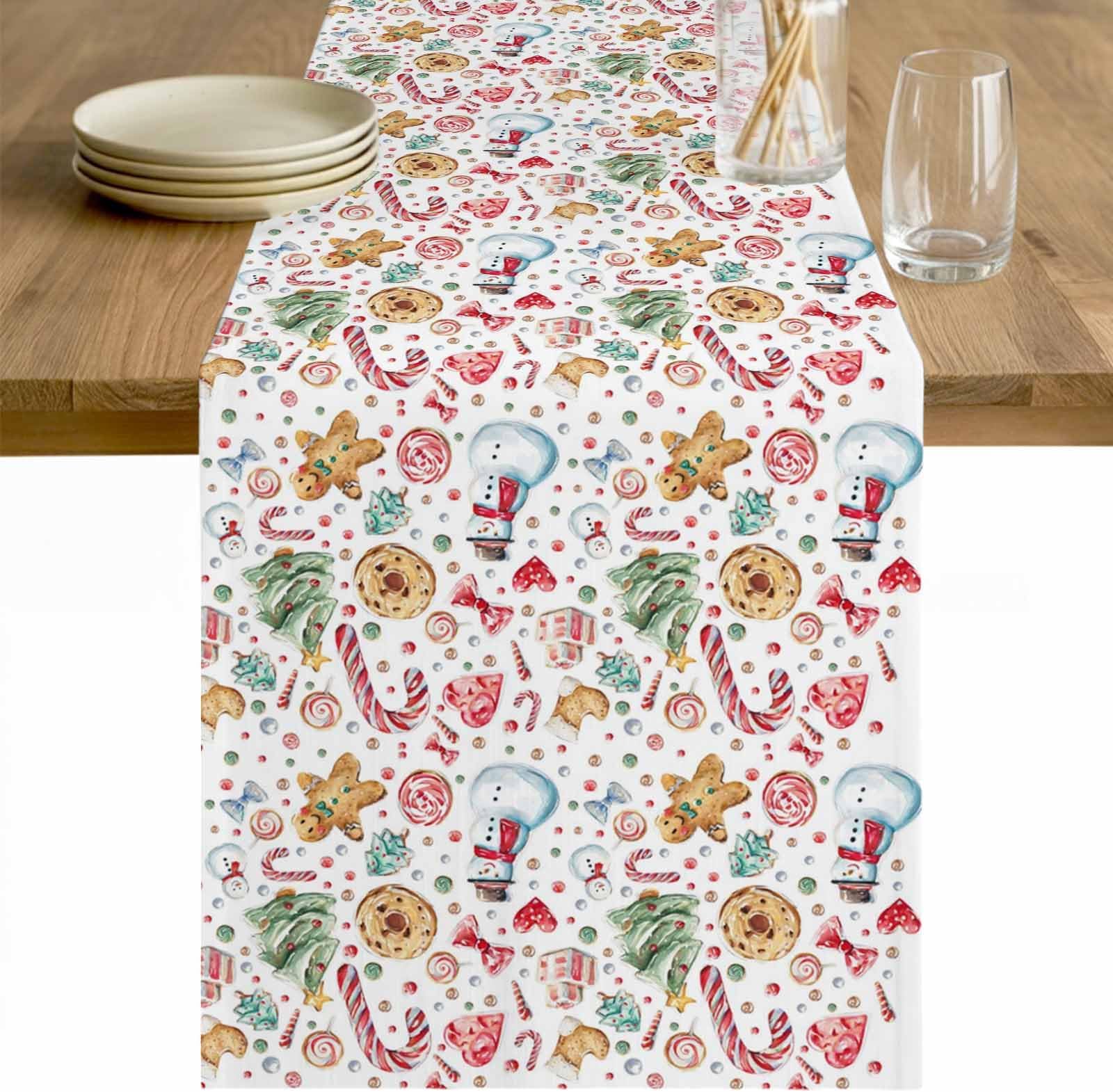Christmas Table Runners 90 Inches Long, Coffee Table Runner, Winter Pine Tree Candy Ginger Bread Man Snowman Farmhouse Tablerunners Decorative Dress Scarves for Party/Dresser/Living Room 13"x90"