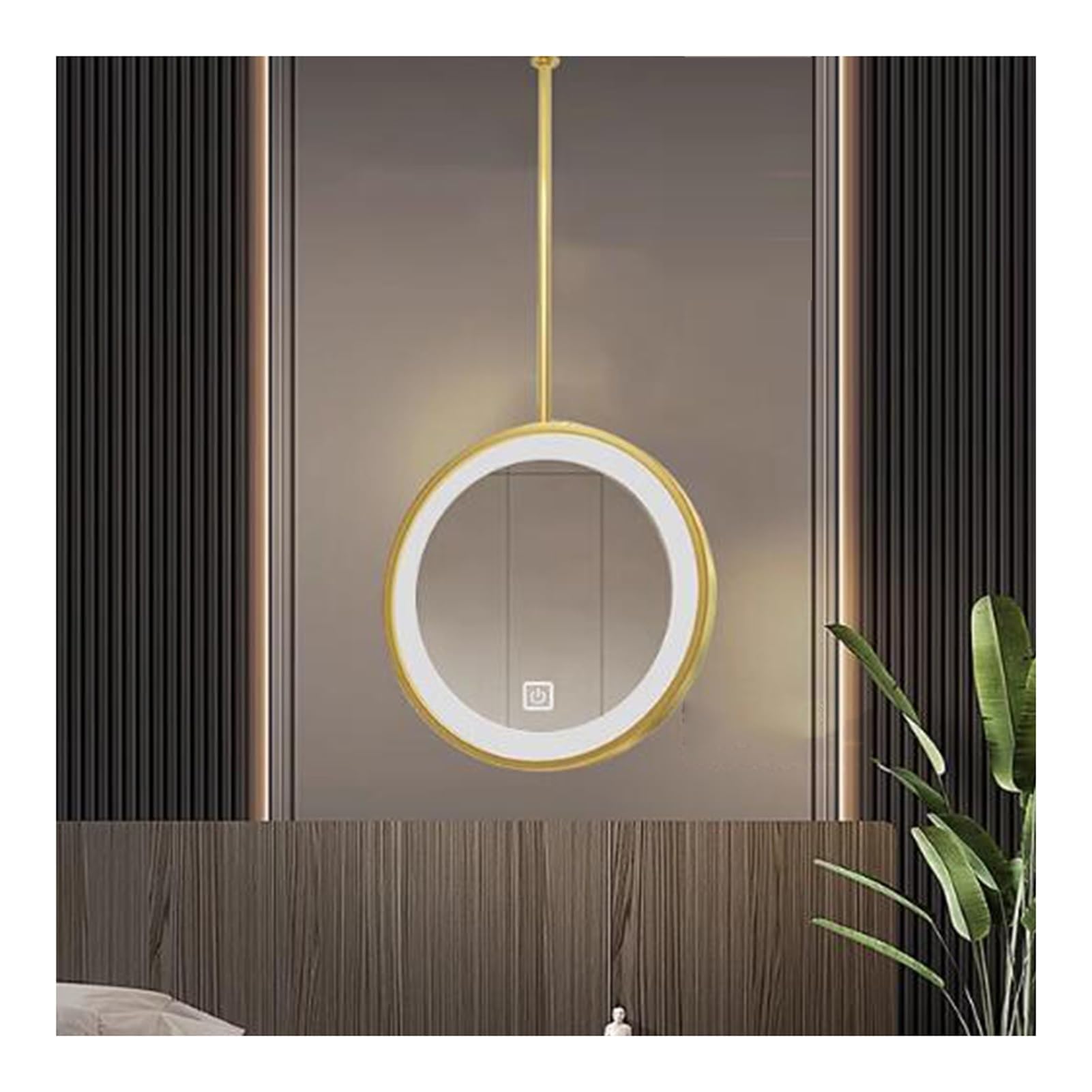 Miroir de plafond rond LED doré 40x40 cm avec 3 couleurs de lumière pour coiffeuse