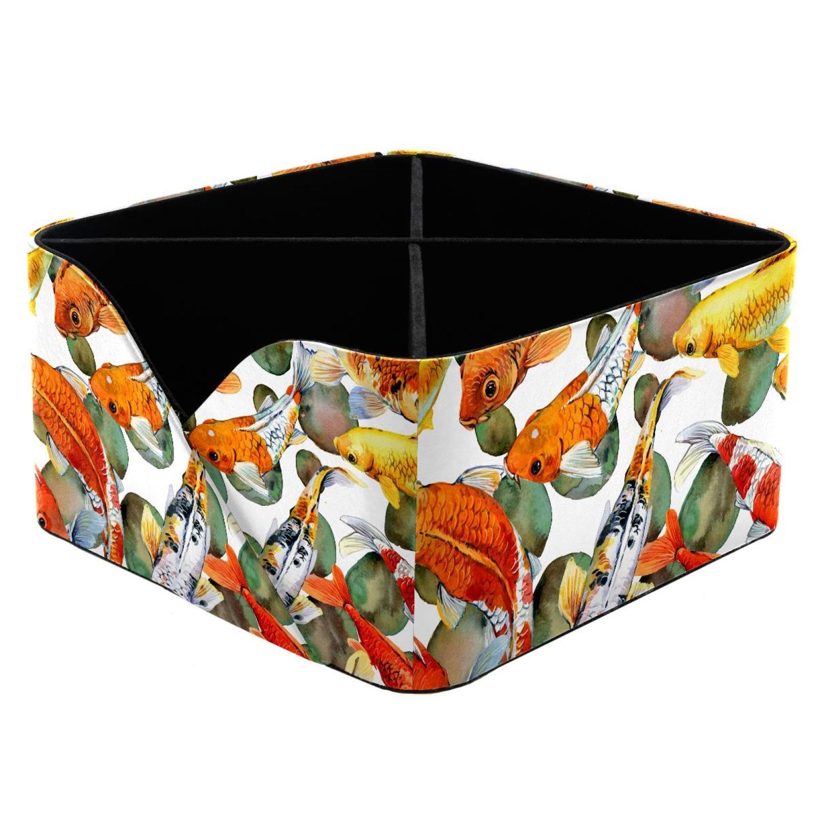 KengjuTesu Carp Koi Fish Watercolor Pattern Desktop Organizer Pen Holder, Rectangular Pencil Cup for Office, Study and Makeup Stations