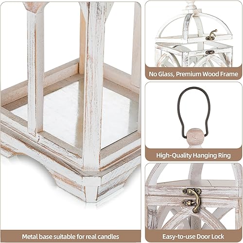 Miniatura 2 de Staymoment Juego de 2 faroles portavelas decorativos de granja, portavelas de madera rústica de interior para centro de mesa, chimenea, 12 y 16