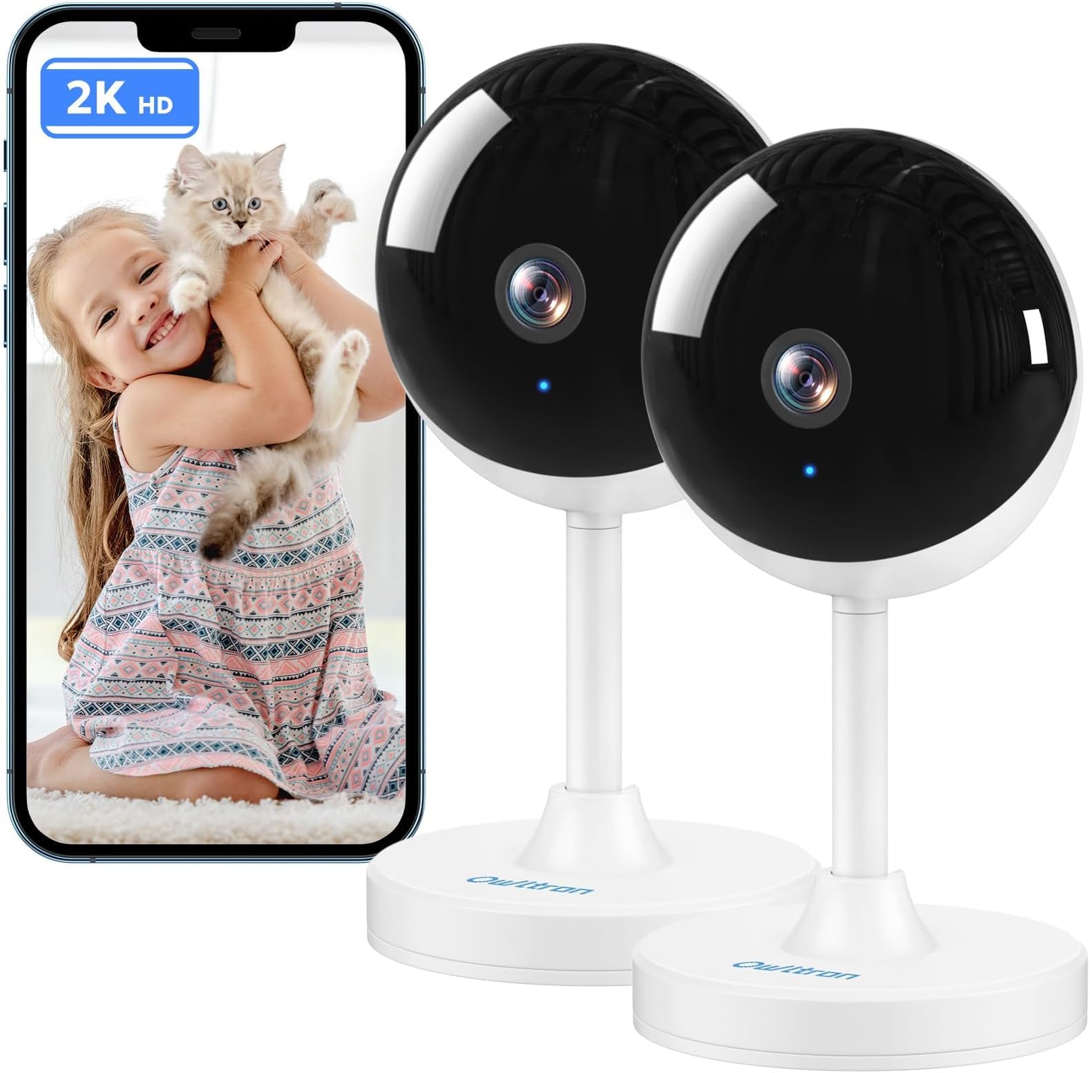 Indoor Security Camera, 2K Cameras for Home Security with Motion Detection, Pet Cam & Baby Monitor with Night Vision, 2.4 GHz WiFi Two-Way Talk, Cloud/SD Storage, Works with Alexa (2 Pack)