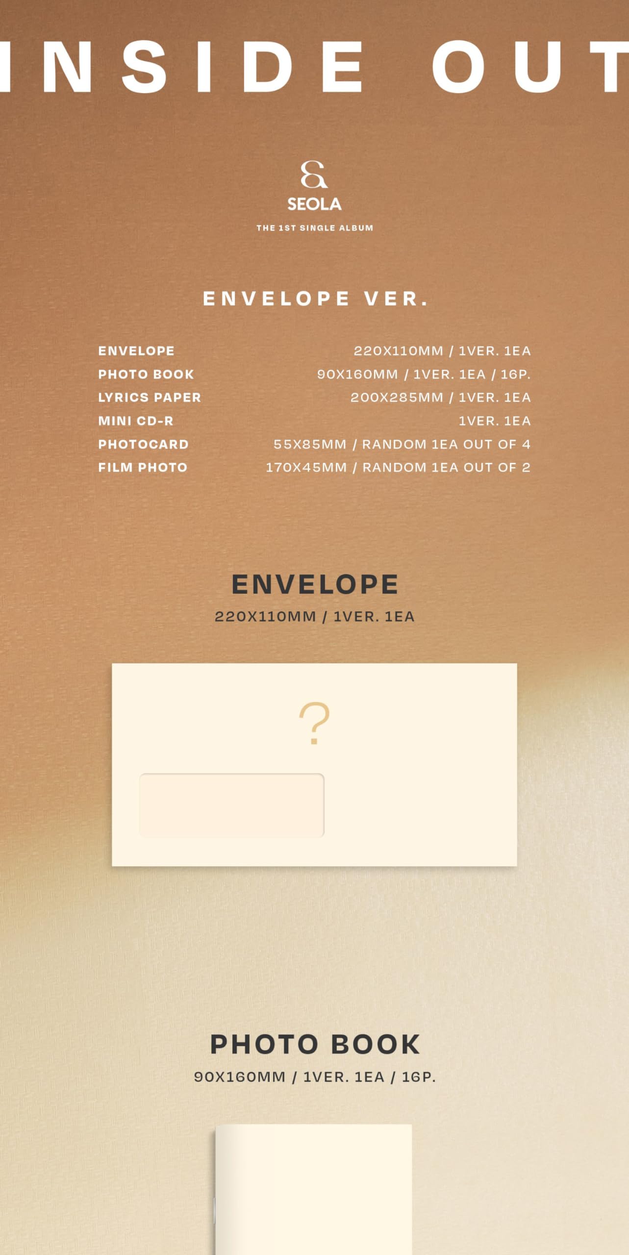 WJSN SEOLA INSDIE Out 1er álbum individual CD+fotolibro+tarjeta fotográfica+seguimiento sellado Cosmic Girls (juego completo (entrada+salida+sobre))