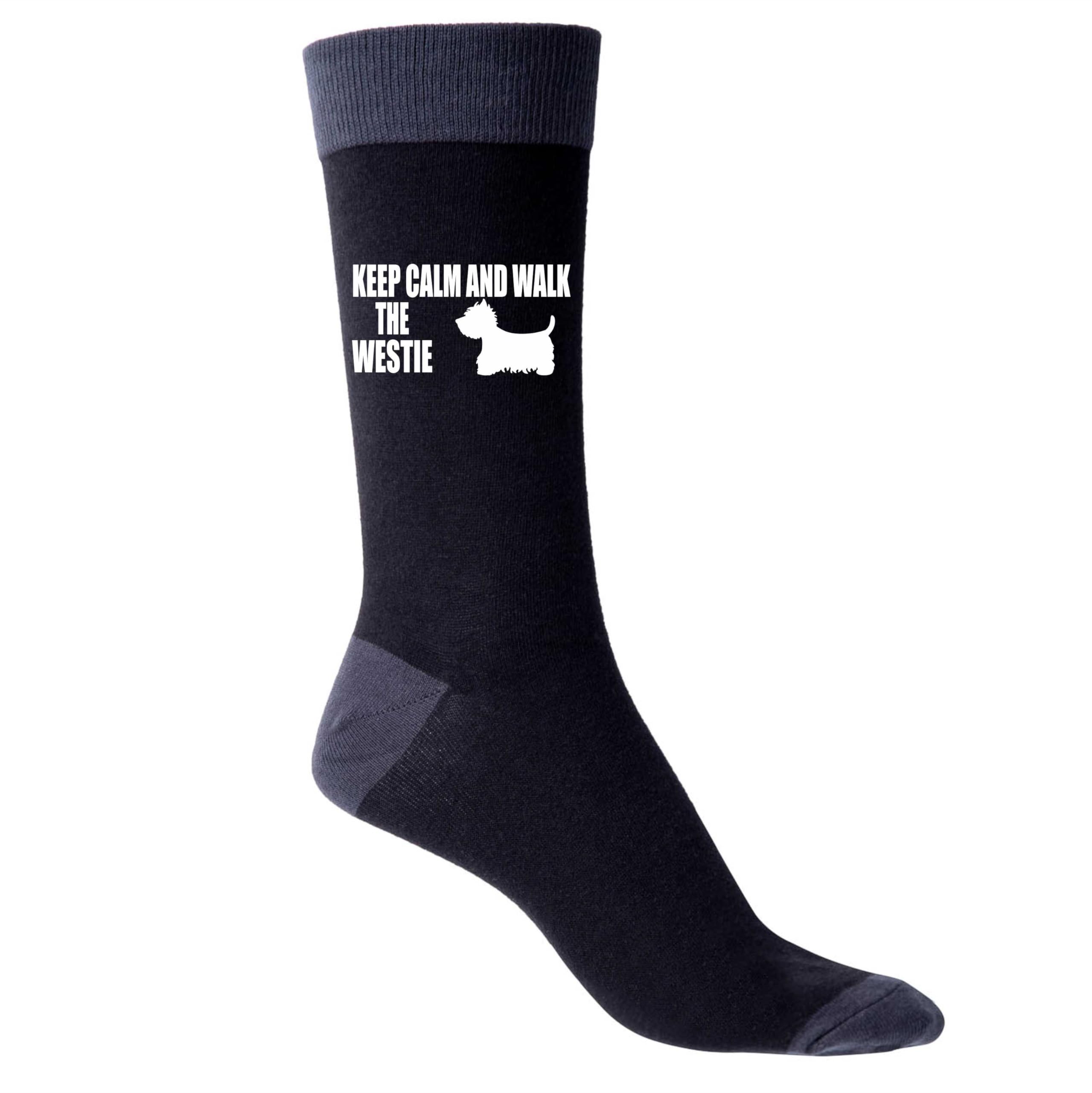 Print4u Men's Black Keep Calm & Walk The Westie Novelty Socks Dog Lovers Gift