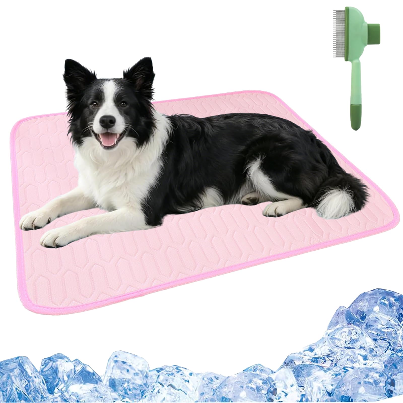 Dog Cooling Mat, Self Cooling Pet Pad for Dogs & Cats, Non Slip Washable Portable Cooling Dog Bed, for Small Medium Large Pet, for Crate, Car, Travel, Indoor Outdoor Use (Pink, L-70×55cm) — image 1