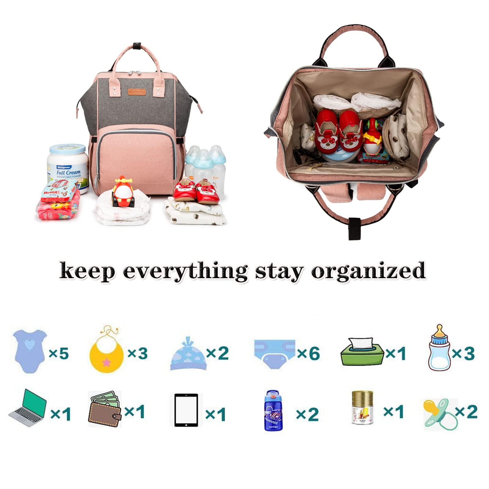 Ankommling Multifunción pañal bolsa de pañales cambiador de viaje, gran capacidad mochila bolsa reutilizable, ligero elegante Durable Mochila con bolsillo botella aislante para mamá y papá — view 5