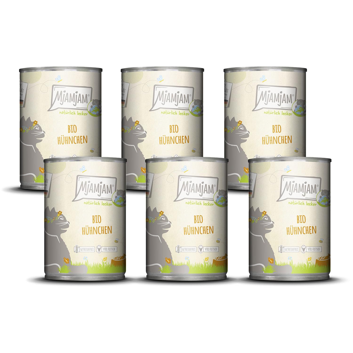 MjAMjAM - Premium wet food for cats - naturally delicious - BIO chicken, 6 pack (6 x 400g), grain-free with extra meat