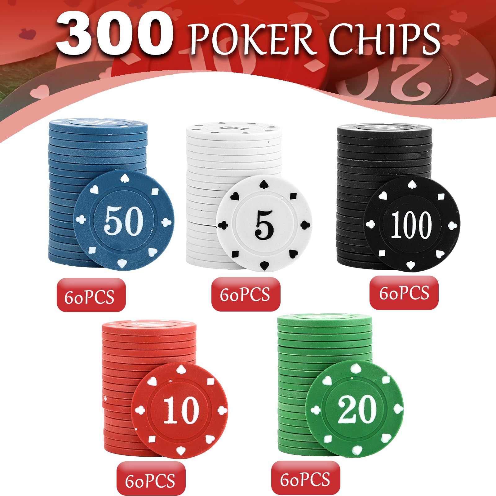 STARVAST 300 chip in plastica numerati 5/10/20/50/100 per viaggi e feste in famiglia