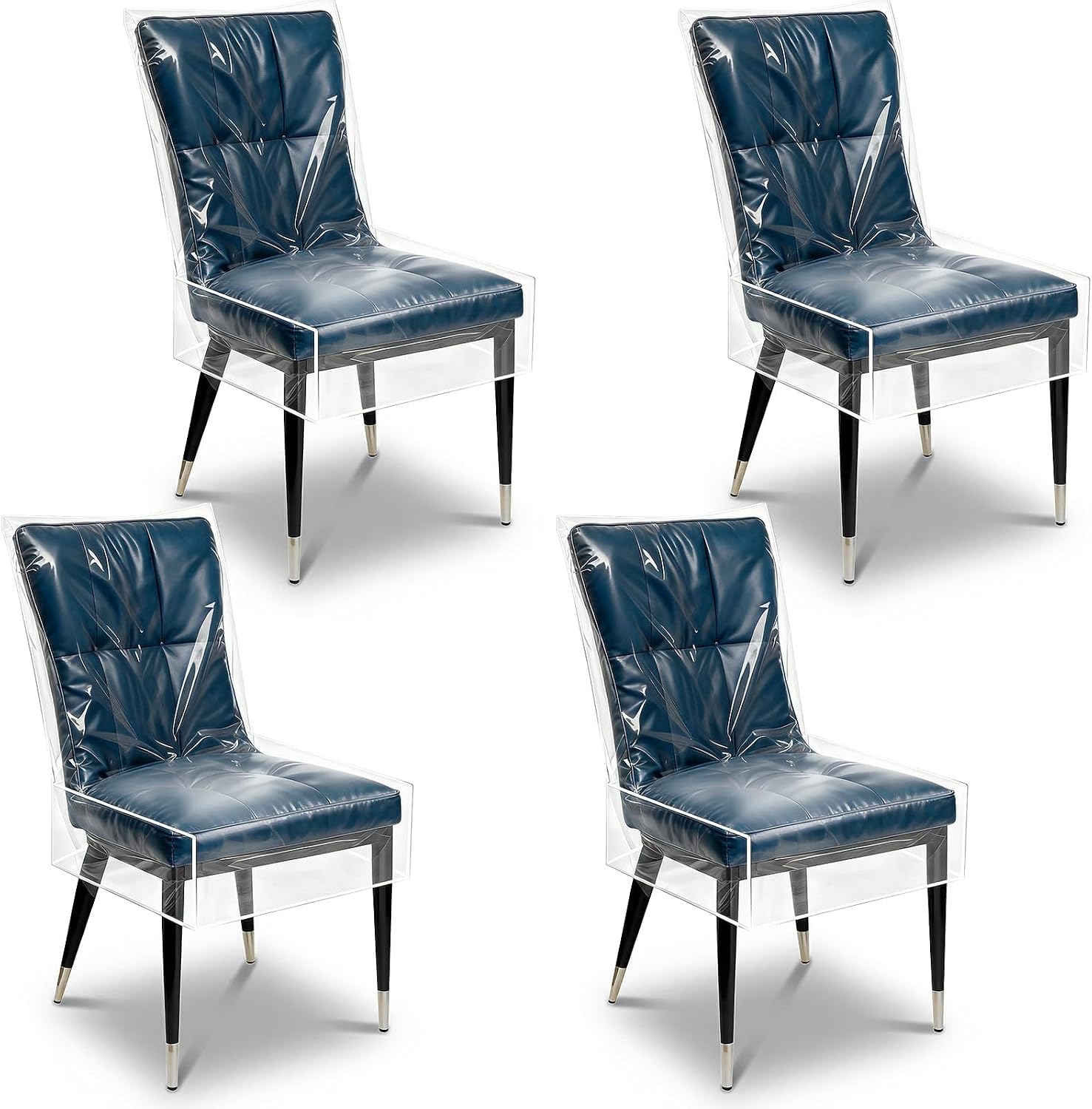 4 Pack Clear Plastic Dining Chair Covers, Waterproof PVC Vinyl Seat Protectors 29.5 x 21 x 18 Inches, Extra Large Chair Slipcovers for Kitchen Dining Room, Shield From Dust Spills and Pet Claws