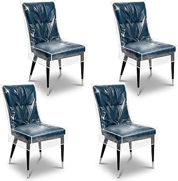 4 Pack Clear Plastic Dining Chair Covers, Waterproof PVC Vinyl Seat Protectors 29.5 x 21 x 18 Inches, Extra Large Chair Slipcovers for Kitchen Dining Room, Shield From Dust Spills and Pet Claws