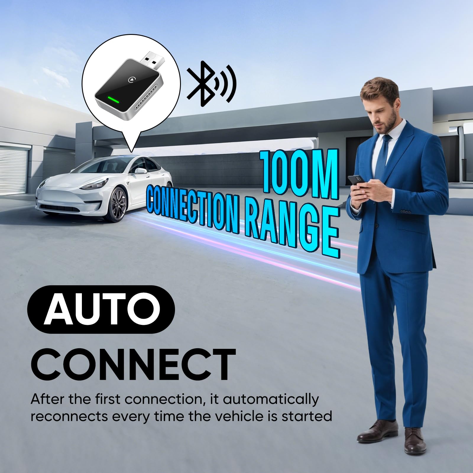 MYPIN Bezprzewodowy adapter 2 w 1 do CarPlay/Android Auto, stabilne połączenie i brak opóźnień, adapter CarPlay z przedłużaczem USB A/C, kompatybilny z iPhone/Android, czarny